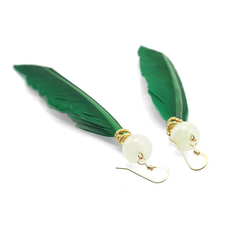 Feather Earrings with Moonstone Beads - Image 2