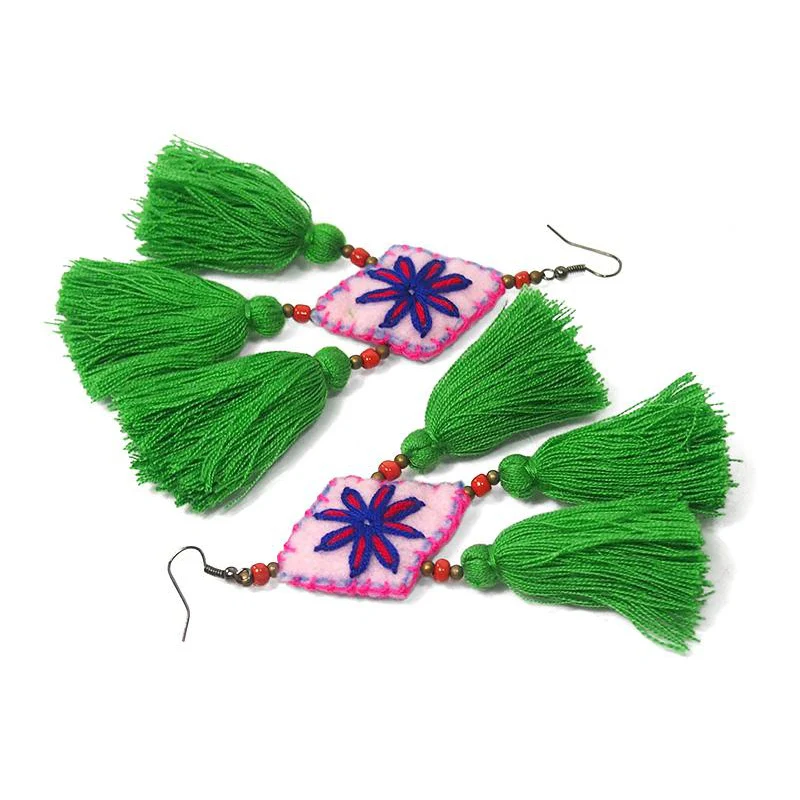 Felt Embroidered Hilltribe Earrings, A - Image 2