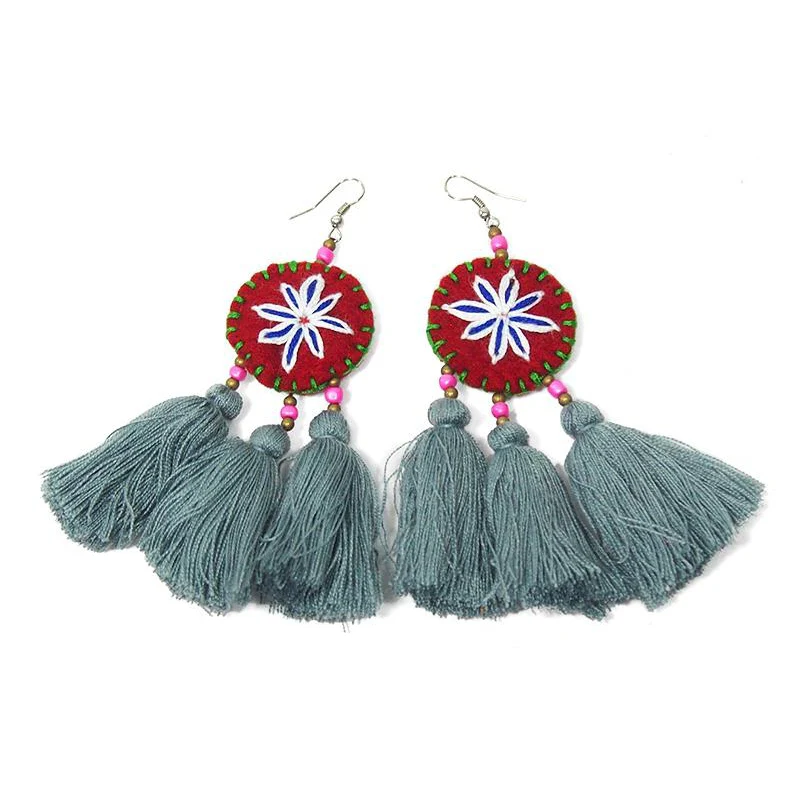 Felt Embroidered Hilltribe Earrings, B - Image 2