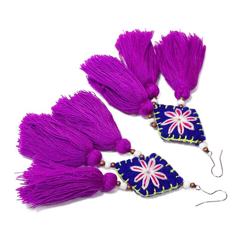 Felt Embroidered Hilltribe Earrings, C - Image 2