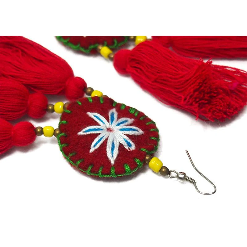 Felt Embroidered Hilltribe Earrings, D - Image 2