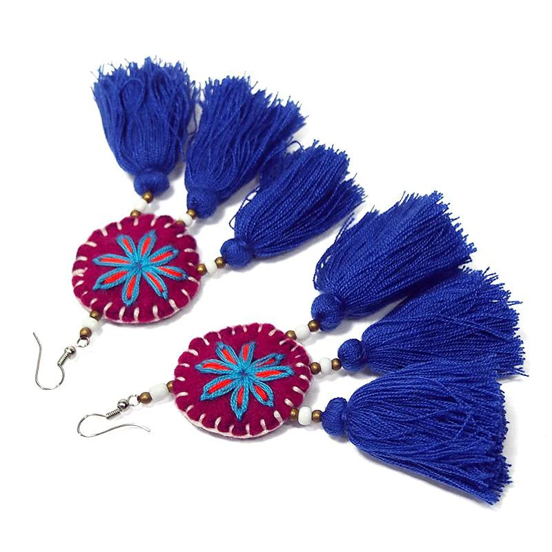 Felt Embroidered Hilltribe Earrings, F - Image 2