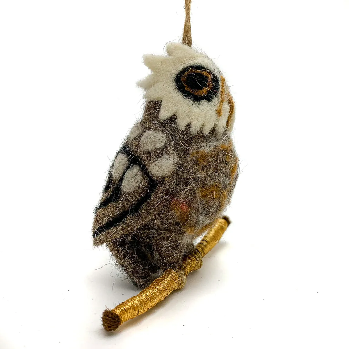 Felted Owl on a Branch Ornament - Image 2