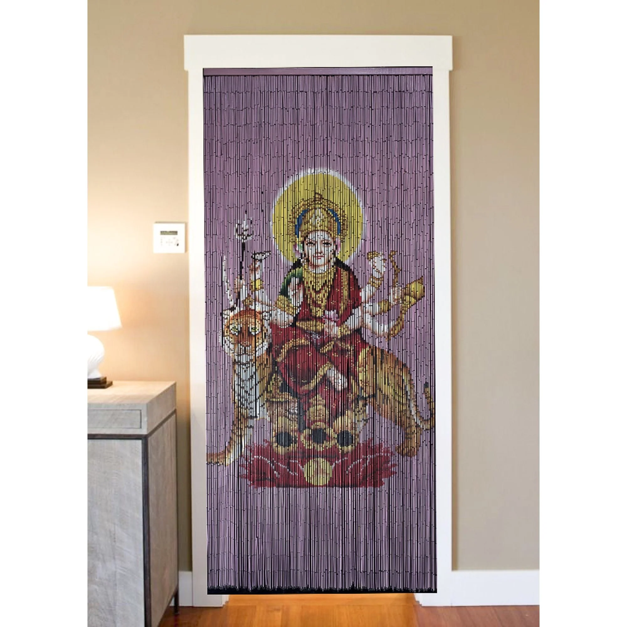 Bamboo Beaded Curtain Hand Painted - Durga Goddess - Image 2