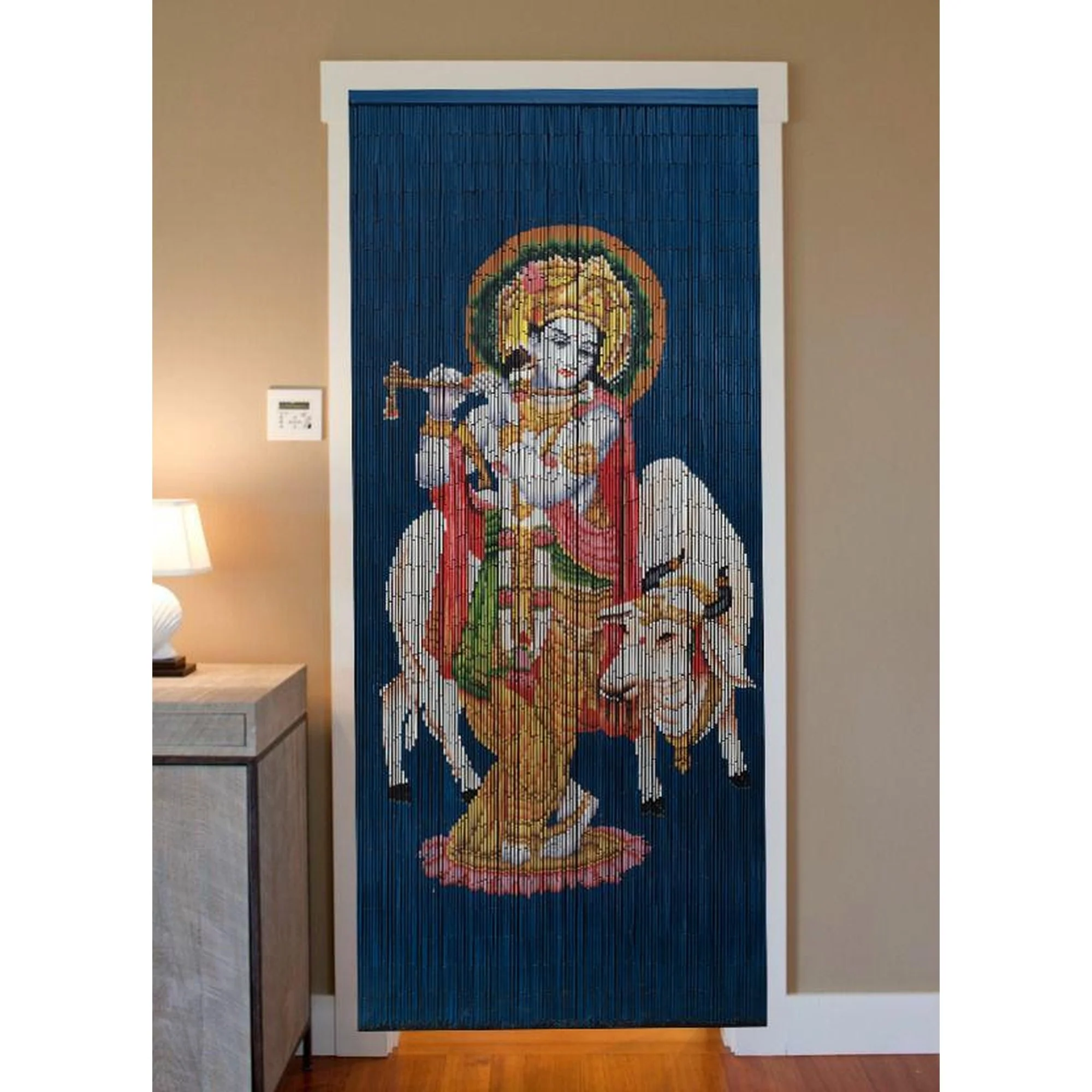 Hand Painted Bamboo Beaded Curtain - Lord Krishna - Image 2