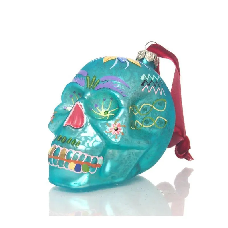 Flower Skull Glass Ornament - Image 2