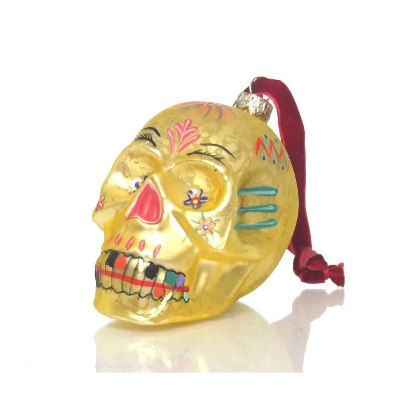 Flower Skull Glass Ornament - Image 3