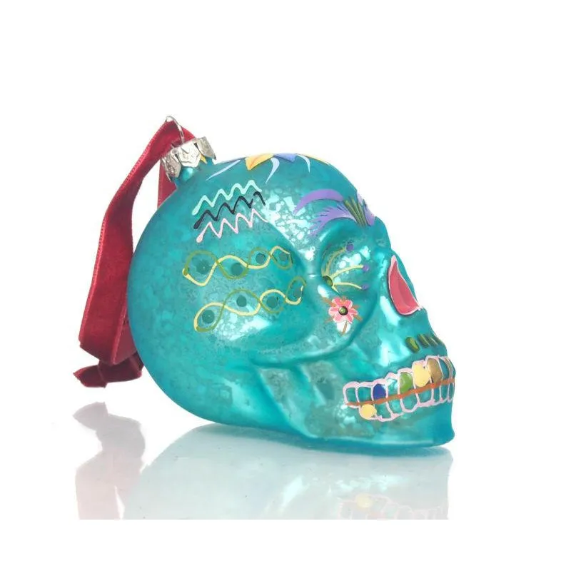 Flower Skull Glass Ornament - Image 7