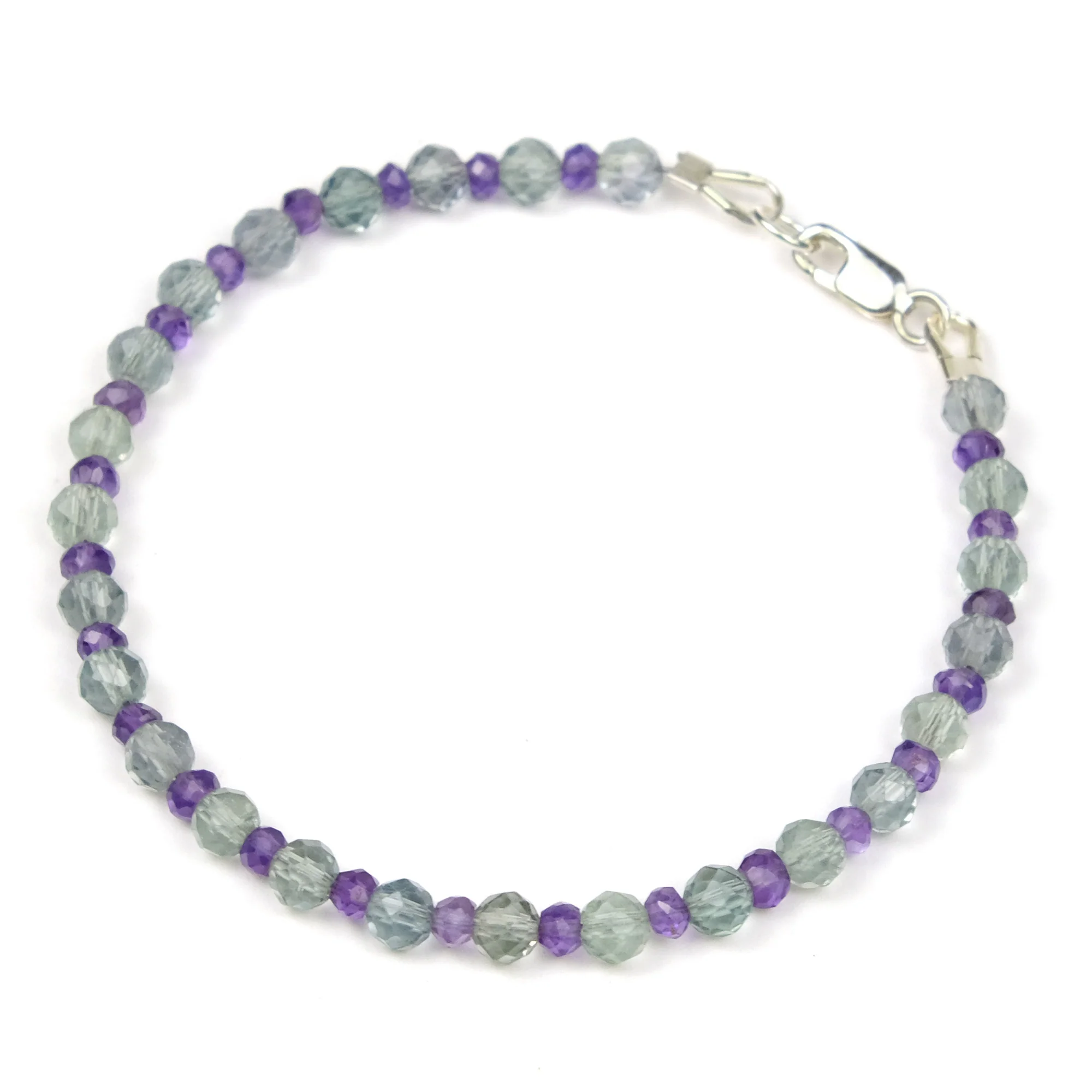 Fluorite + Amethyst Bracelet with Sterling Silver Lobster Claw Clasp - Image 2
