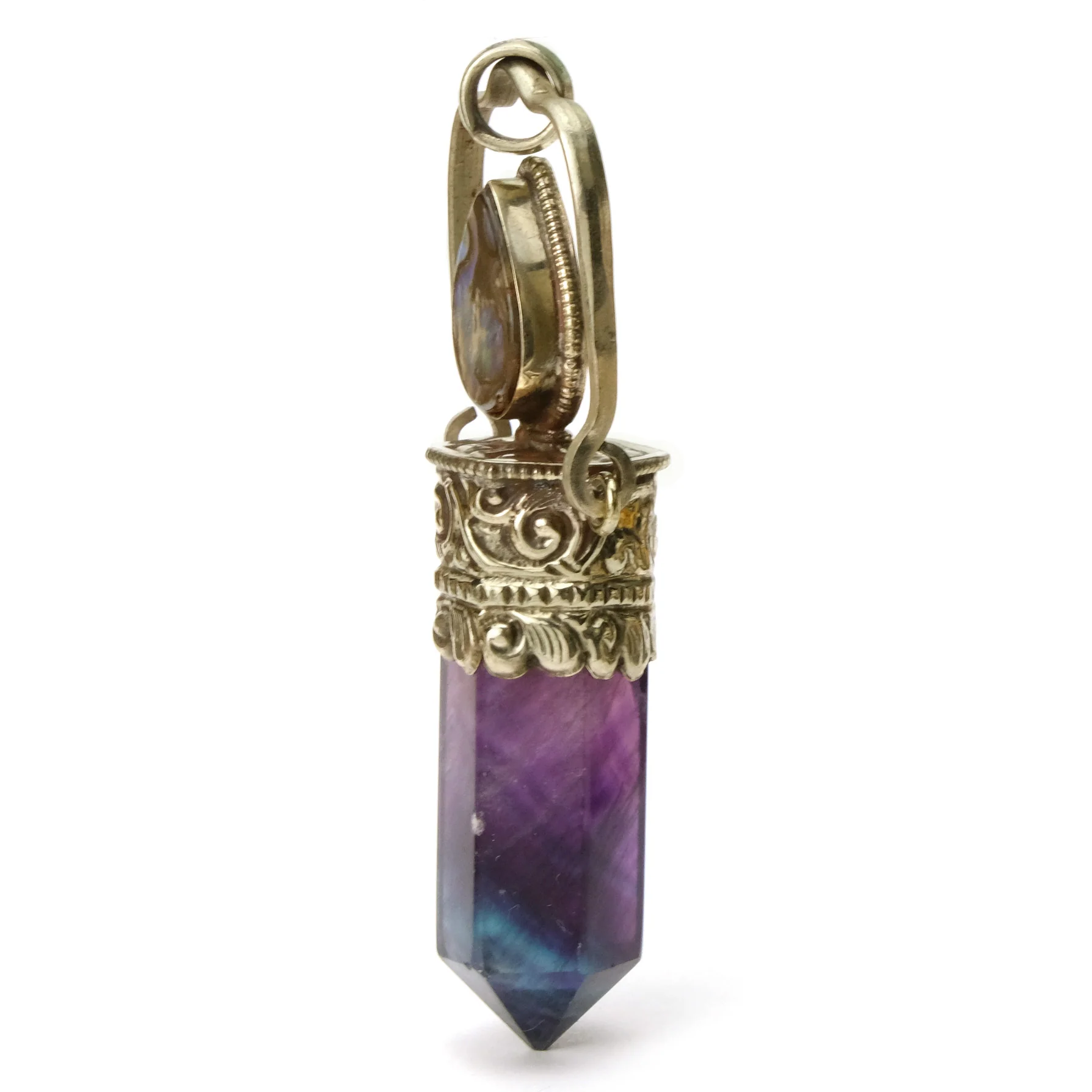 Fluorite Violet Obelisk Swing Pendant with Fine Abalone Cabochon # 76 - 2 - Image 2