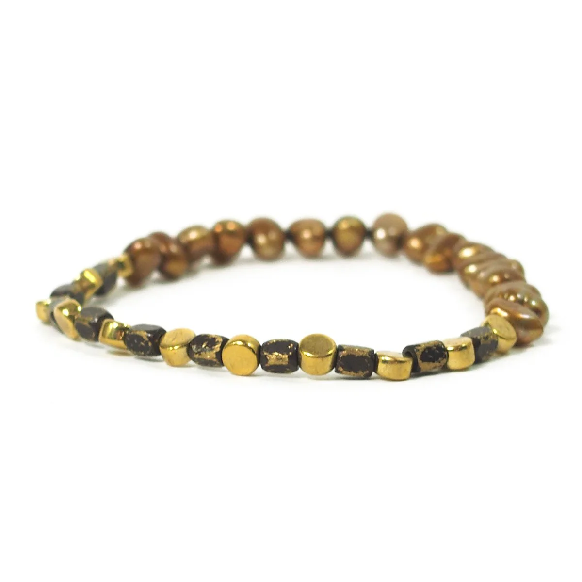 Fresh Water Pearl and Metal Bead Stretch Bracelet, A - Image 2