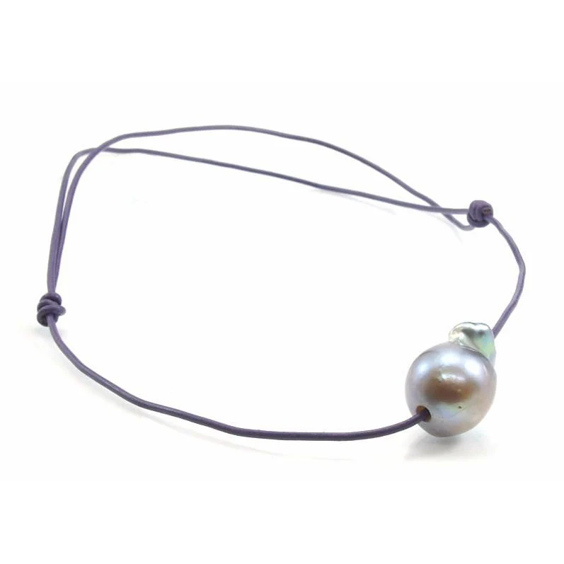 Fresh Water Pearl Bead Adjustable Leather Necklace - Image 3