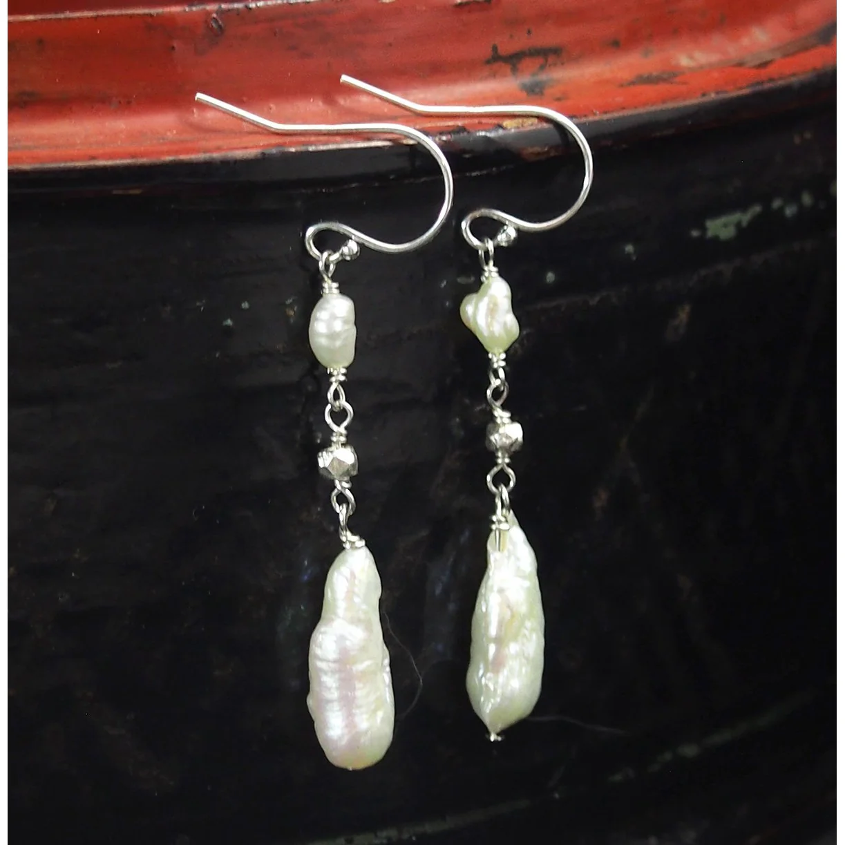 Fresh Water Pearl Earrings with Sterling Silver French Ear Wire - Image 2