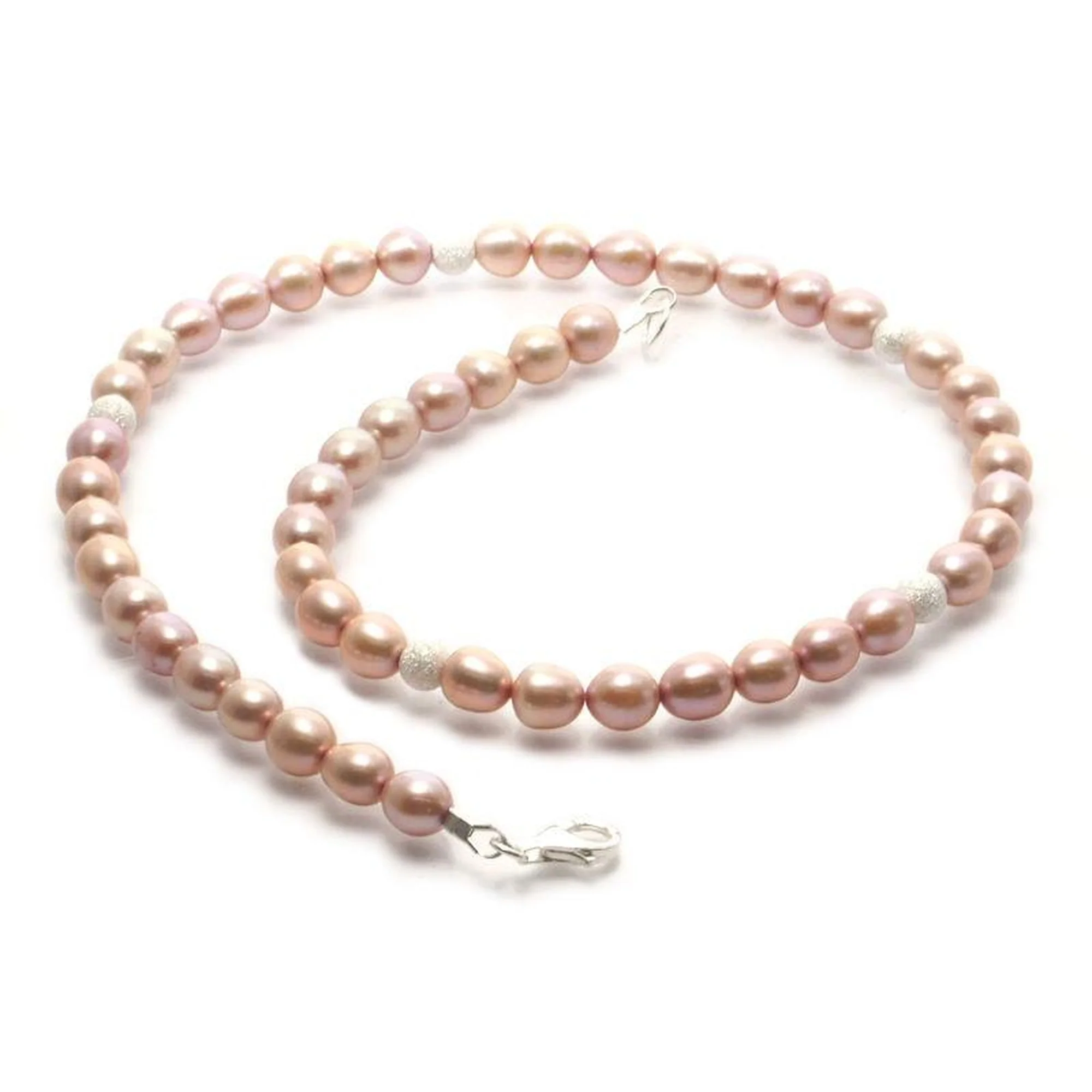Fresh Water Pearl Necklace and Sterling Silver Accent Beads With Sterling Silver Trigger Clasp - Image 2