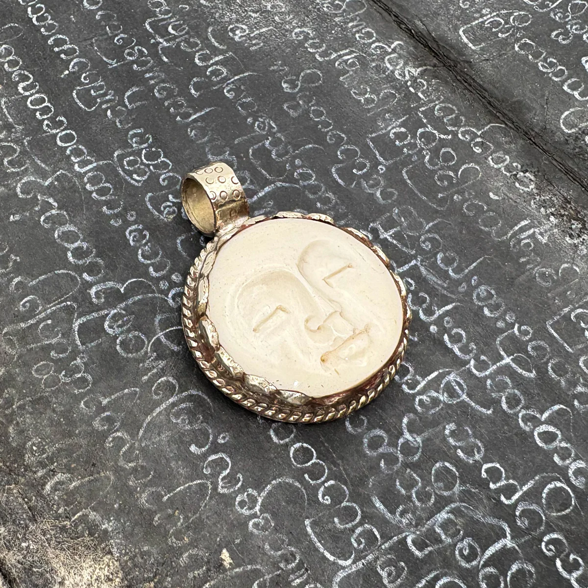 Full Moon Bone Brass Pendant Amulet # 52 - 2 - Image 7