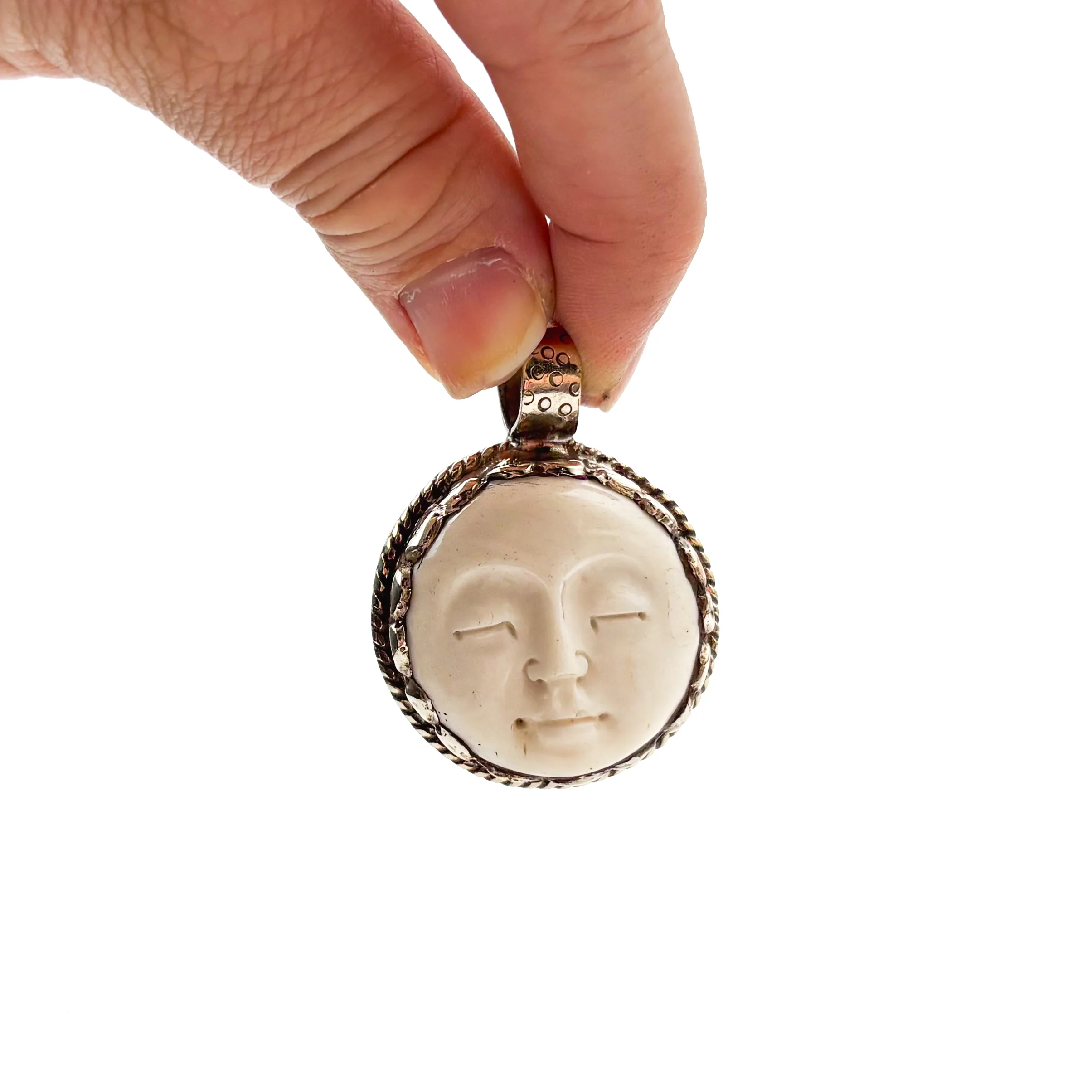 Full Moon Bone Brass Pendant Amulet # 52 - 2 - Image 8