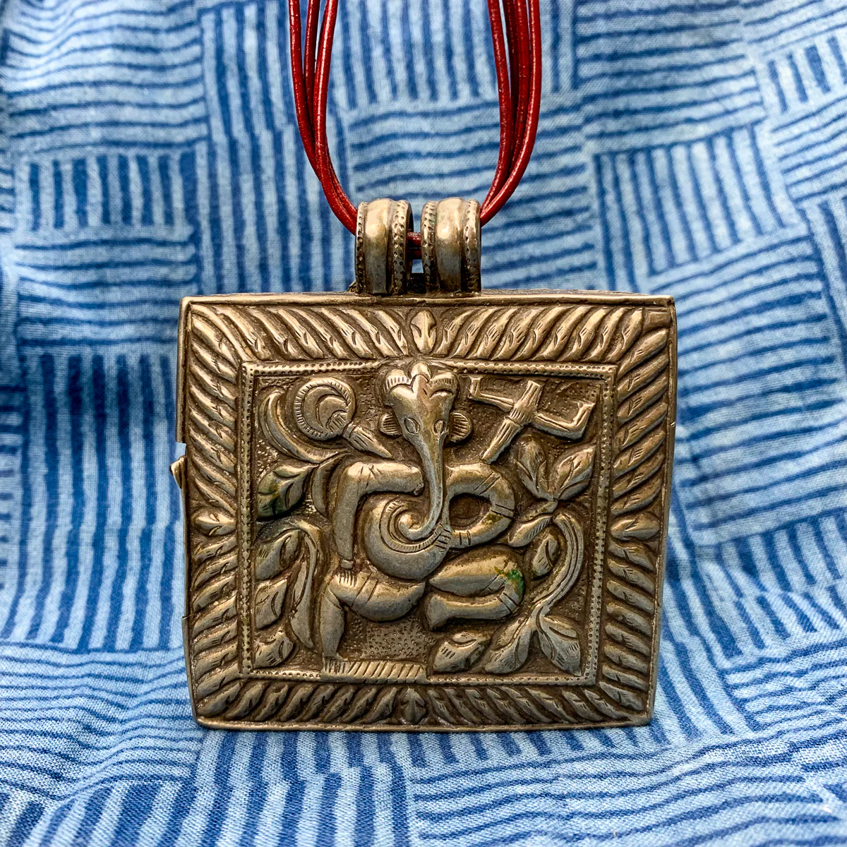 Hand Stamped 80% Silver Sheet Ganesha and Lakshmi Large Pectoral Pendant Amulet Box - Image 3