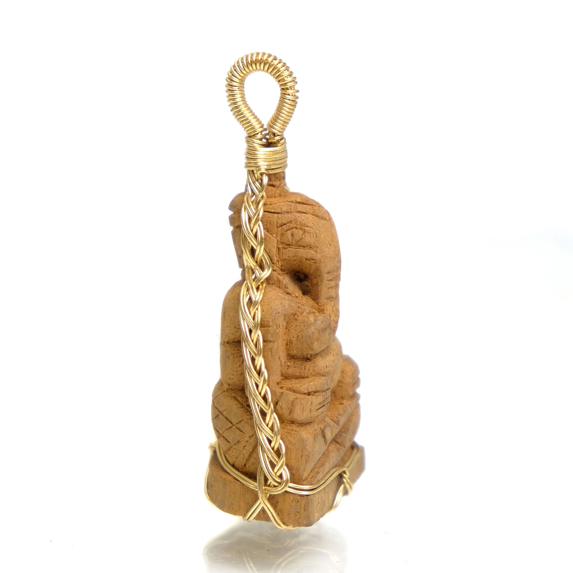 Ganesha Hand Carved Coconut Wood Wrapped with Brass Wire Pendant - Image 2