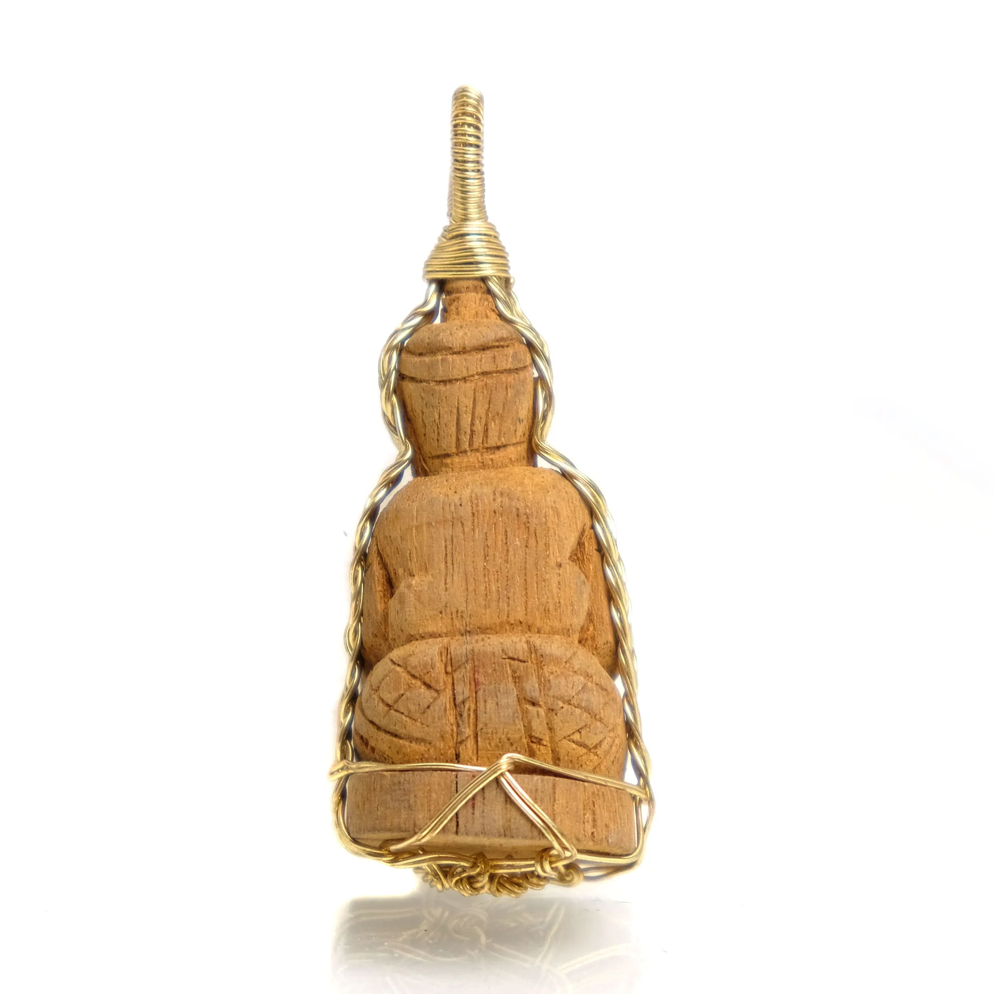Ganesha Hand Carved Coconut Wood Wrapped with Brass Wire Pendant - Image 3