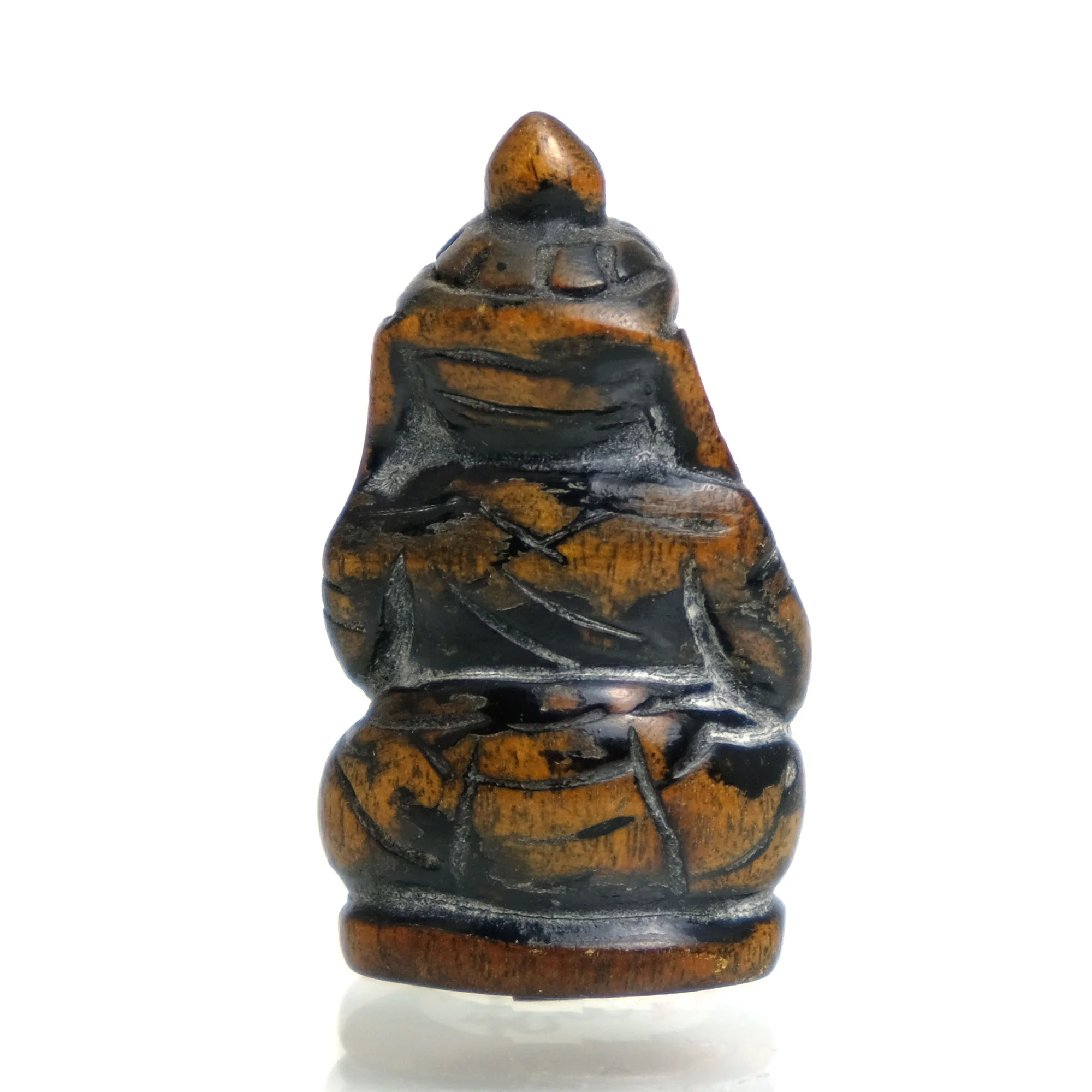 Ganesha Hand Carved Teak Wood Amulet with Shell Tusks - Image 3