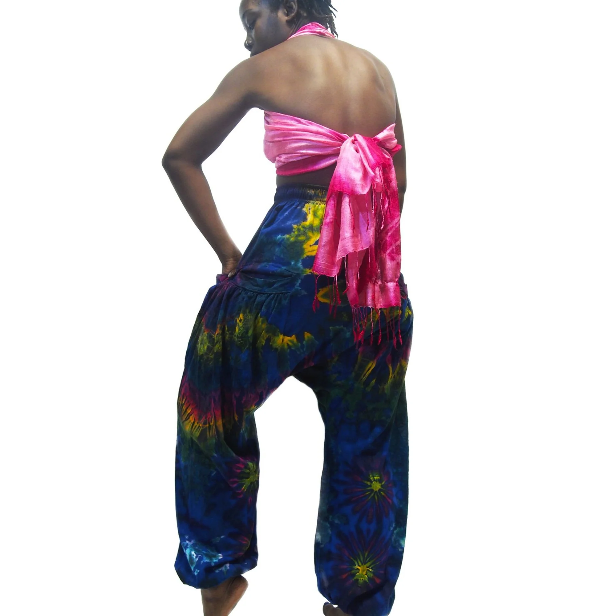 Tie Dye Harem Pant Royal Blue With Thai 100% Silk Shawl 10 EACH PIECE SOLD SEPARATELY - Image 3