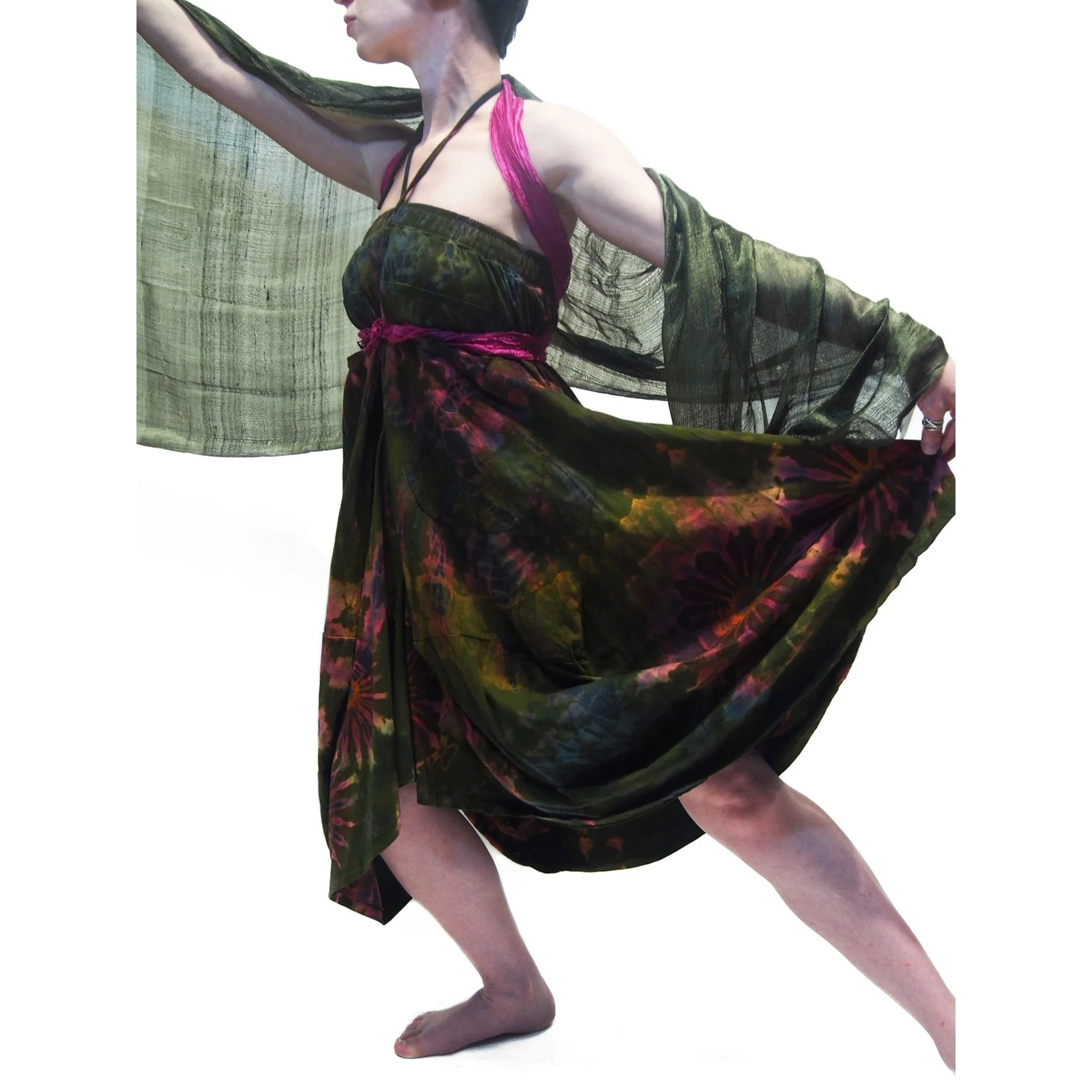 Tie Dye Parachute Skirt Green (worn as dress) With Thai 100% Silk Shawl 11 EACH PIECE SOLD SEPARATELY - Image 3