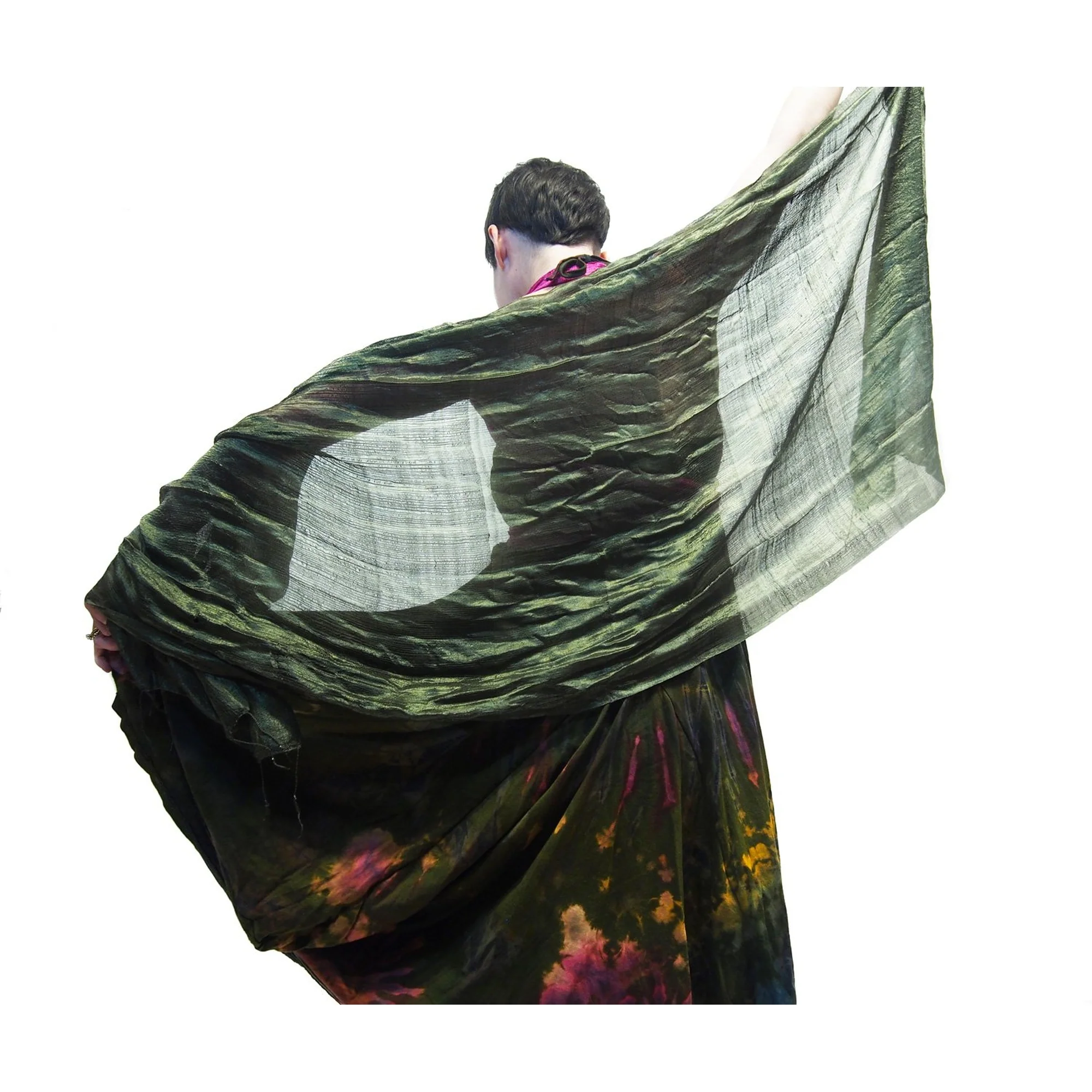 Tie Dye Parachute Skirt Green (worn as dress) With Thai 100% Silk Shawl 11 EACH PIECE SOLD SEPARATELY - Image 4