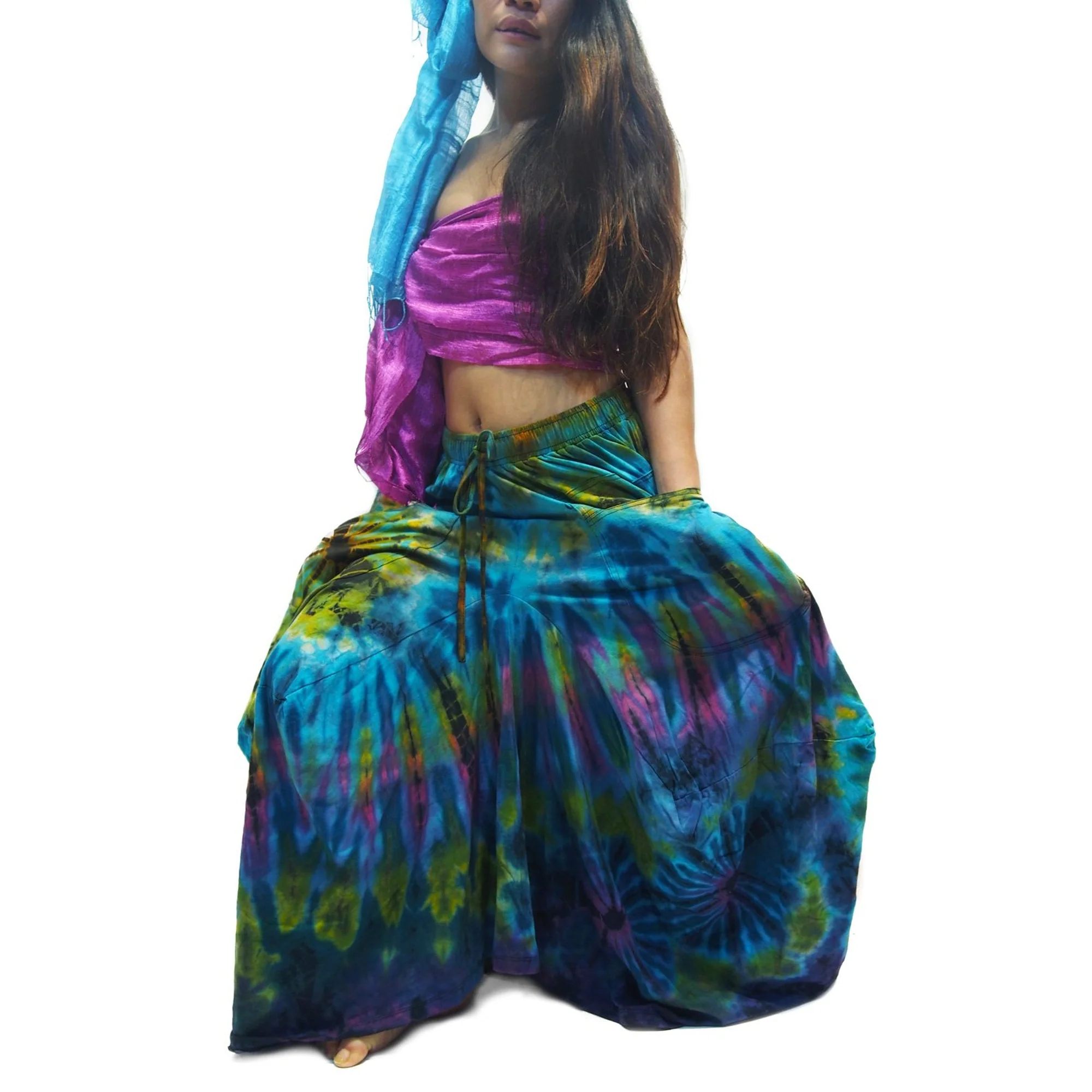 Tie Dye Parachute Skirt Sea Colors With Thai 100% Silk Shawls 12 EACH PIECE SOLD SEPARATELY - Image 2