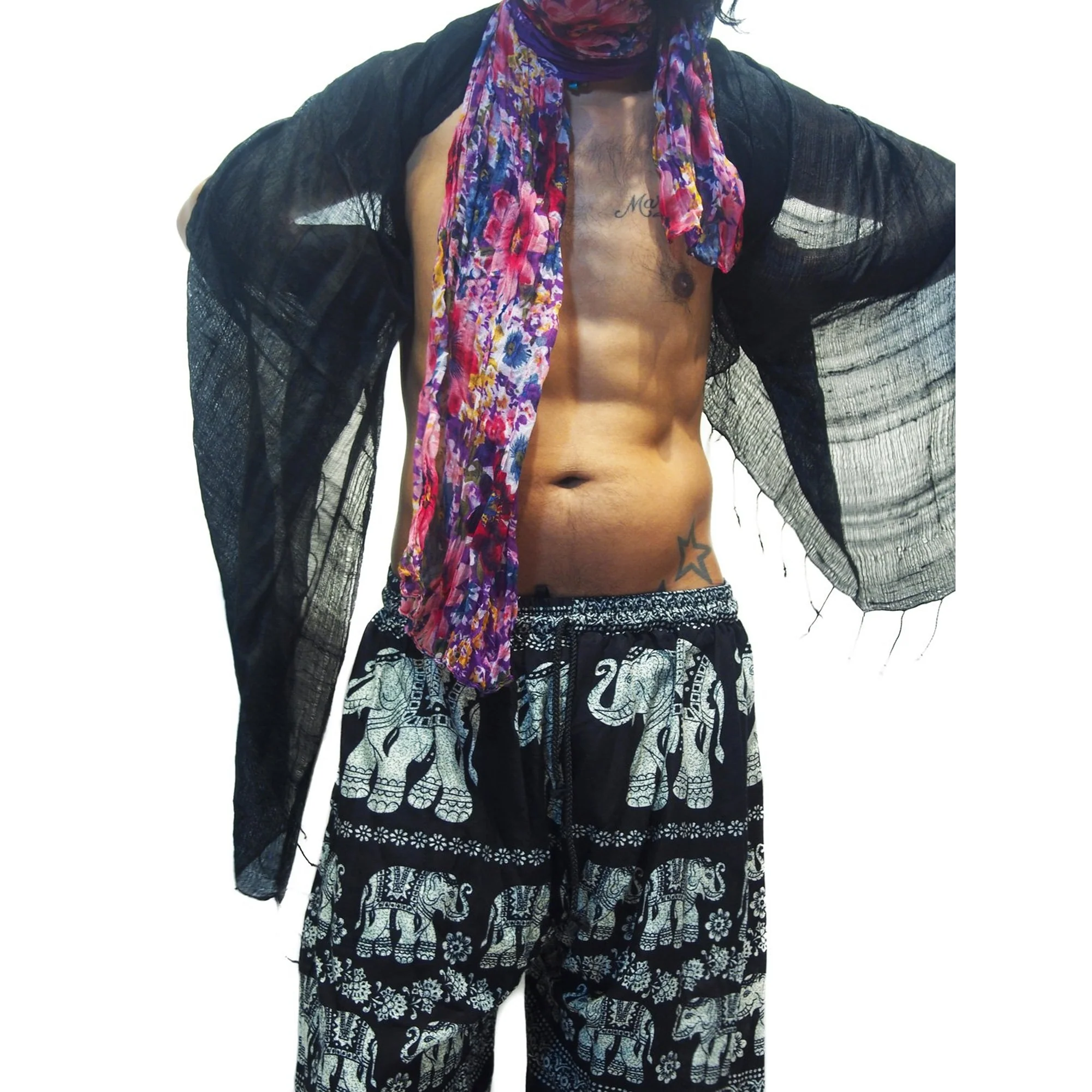 Thai Elephant Print Pants With Floral Shawl 13 - Image 3