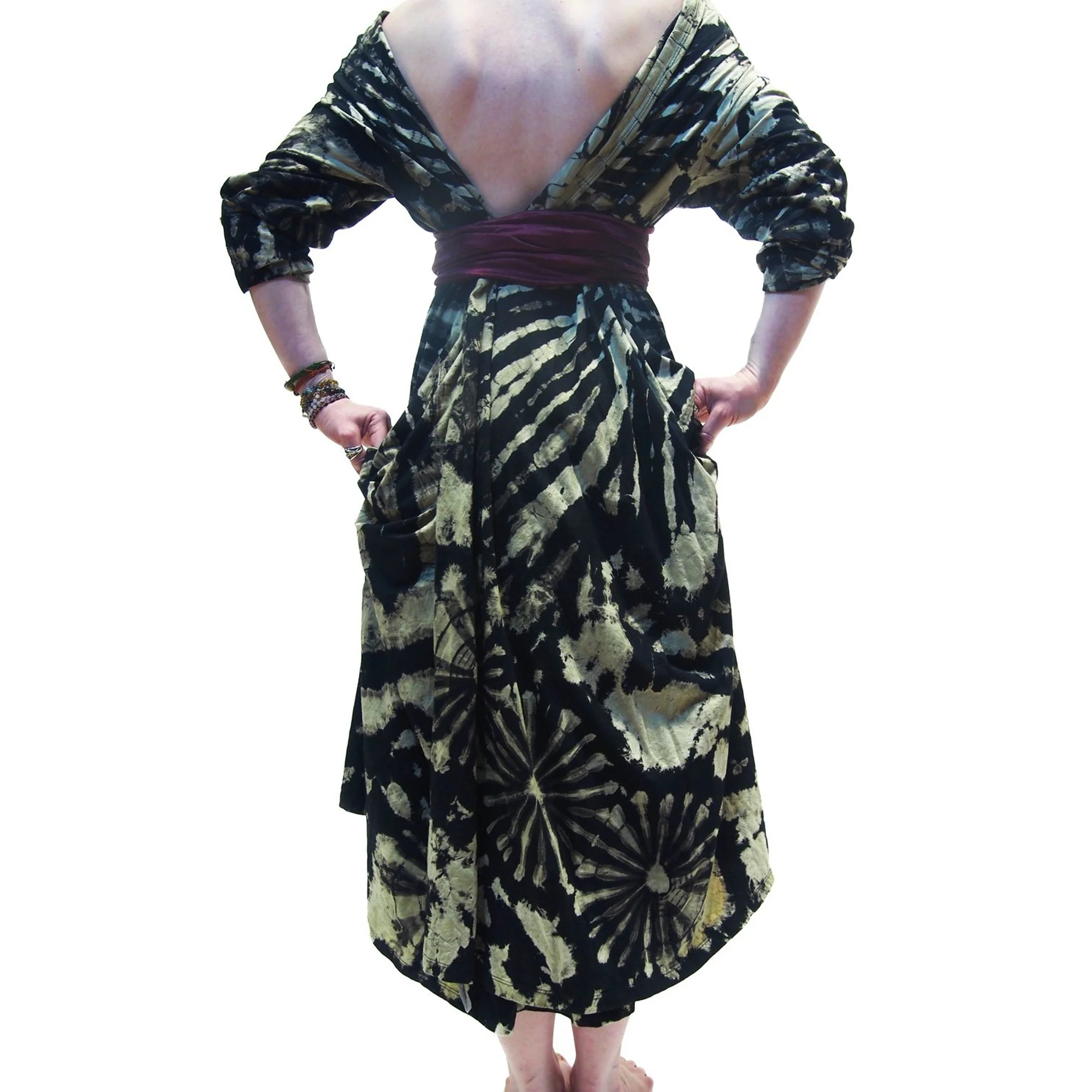 Tie Dye Kimono-Style Long Jacket Black (worn backwards in photo) With Thai 100% Silk Shawl EACH PIECE SOLD SEPARATELY - Image 2