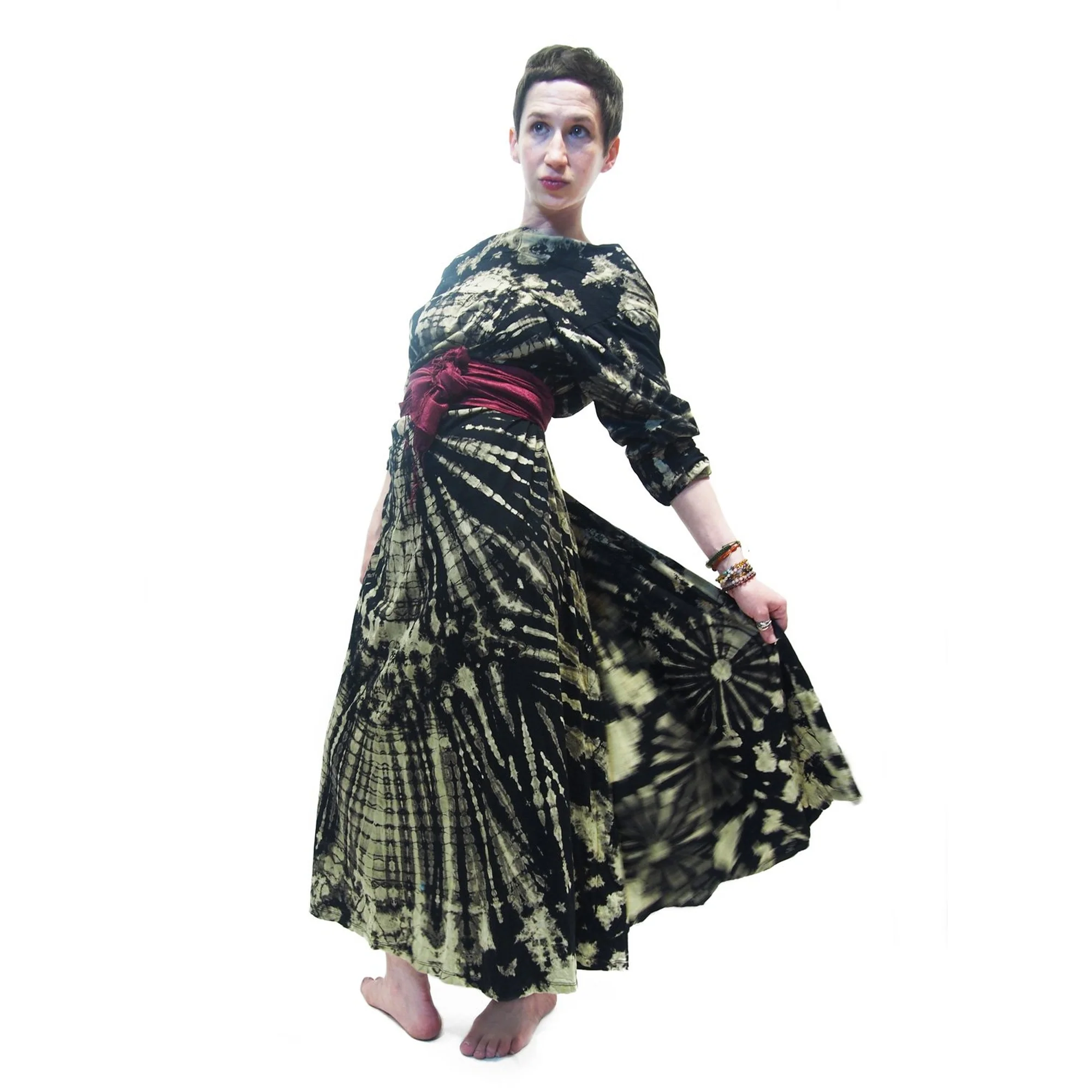 Tie Dye Kimono-Style Long Jacket Black (worn backwards in photo) With Thai 100% Silk Shawl EACH PIECE SOLD SEPARATELY - Image 3