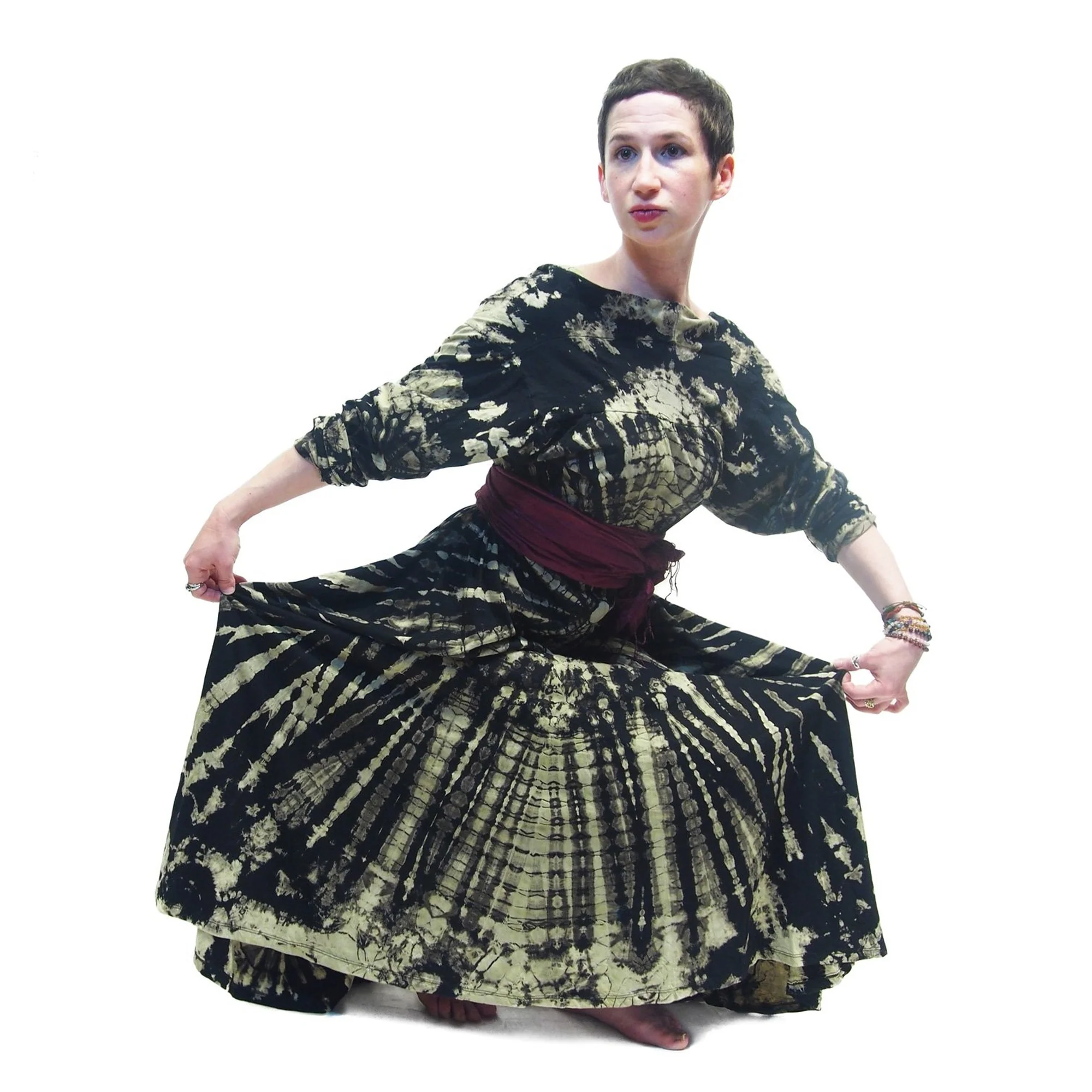 Tie Dye Kimono-Style Long Jacket Black (worn backwards in photo) With Thai 100% Silk Shawl EACH PIECE SOLD SEPARATELY - Image 4