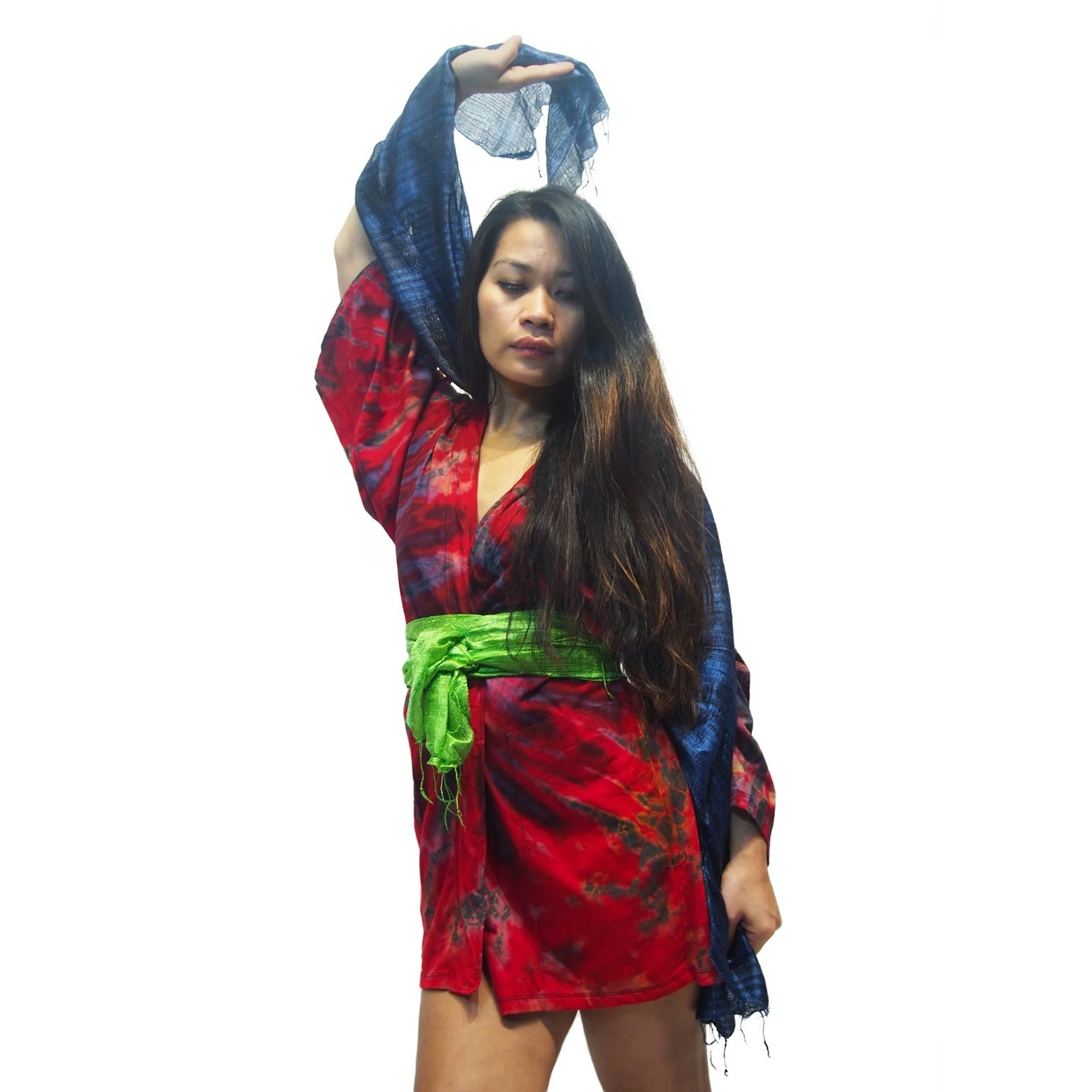 Tie Dye Kimono-Style Jacket Red With Thai 100% Silk Shawls 15 EACH PIECE SOLD SEPARATELY - Image 2