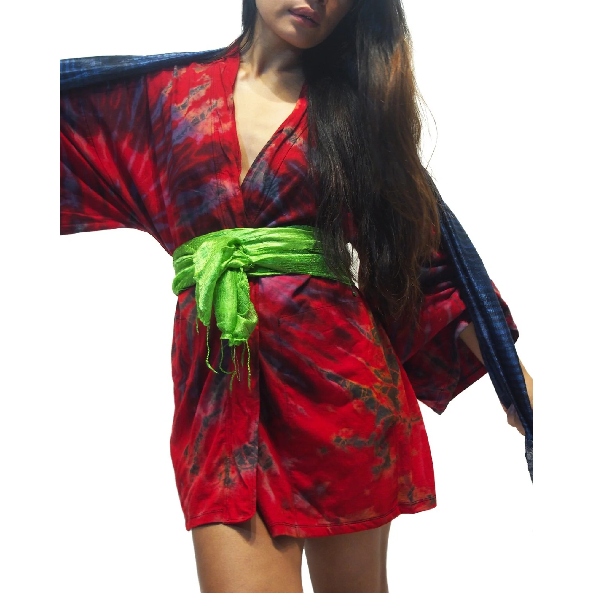 Tie Dye Kimono-Style Jacket Red With Thai 100% Silk Shawls 15 EACH PIECE SOLD SEPARATELY - Image 3