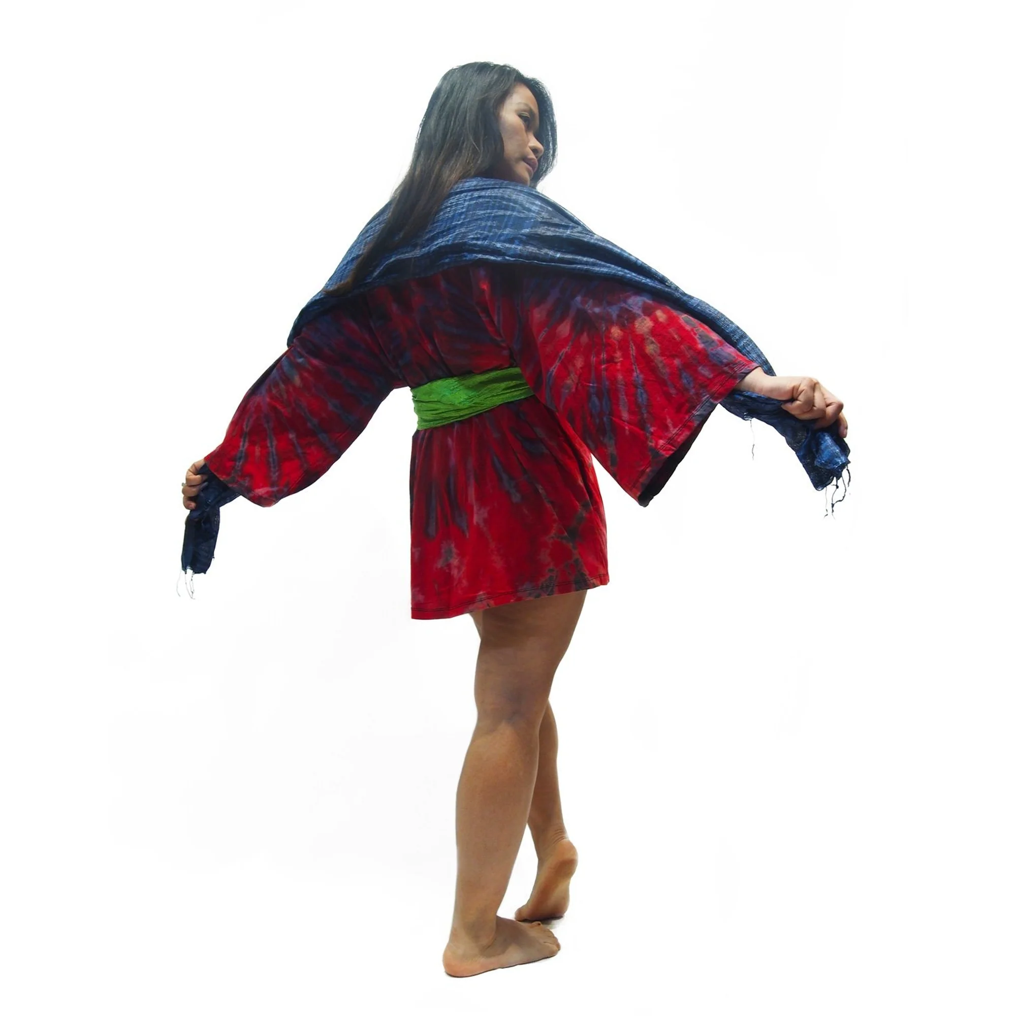 Tie Dye Kimono-Style Jacket Red With Thai 100% Silk Shawls 15 EACH PIECE SOLD SEPARATELY - Image 4