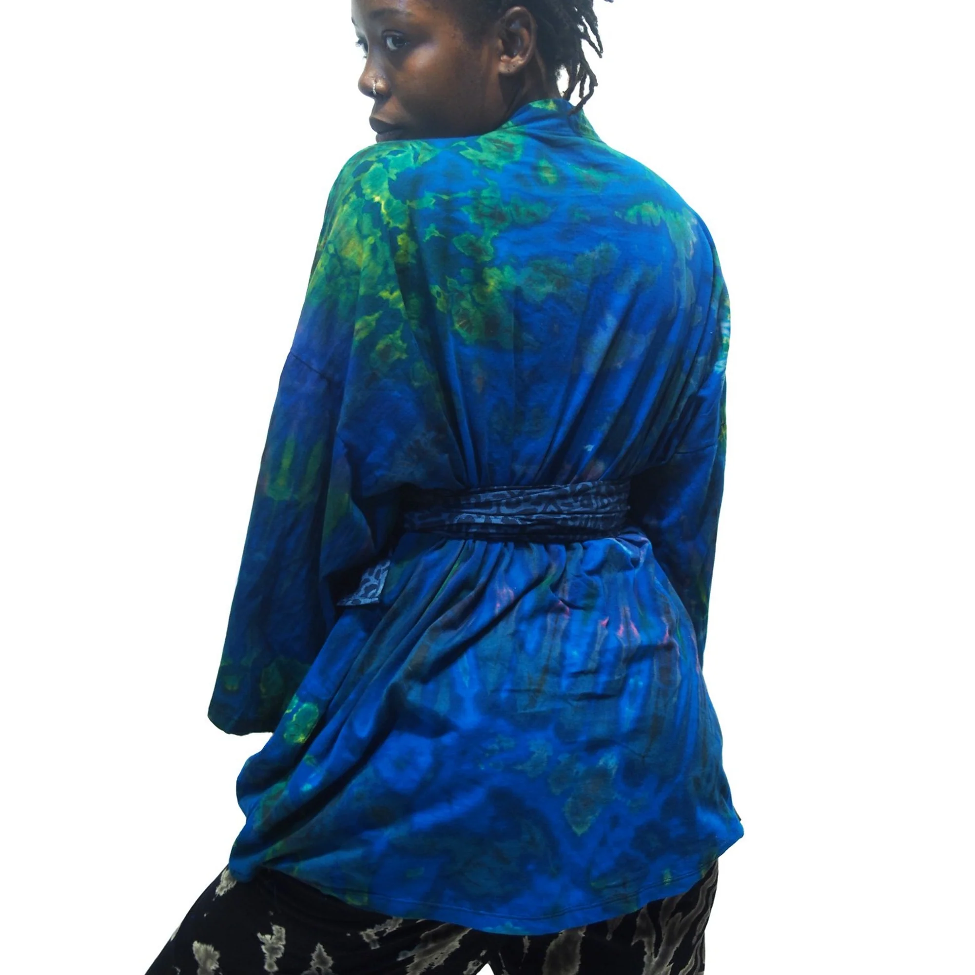 Tie Dye Kimono-Style Jacket Vivid Blues With Tie Dye Open-Leg Pants Black 16 EACH PIECE SOLD SEPARATELY - Image 5