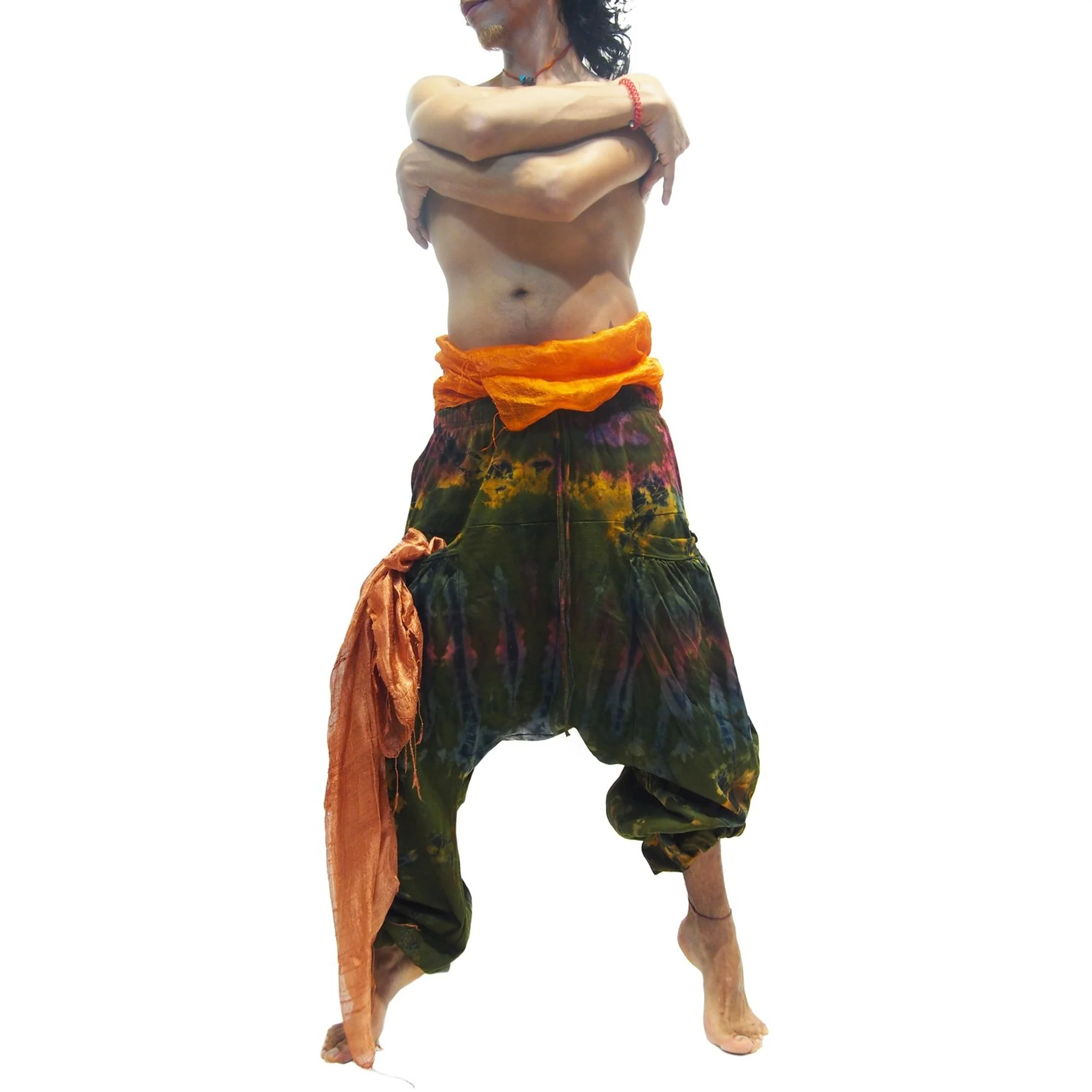 Tie Dye Harem Pant Green Sunset With Thai 100% Silk Shawls 18 EACH PIECE SOLD SEPARATELY - Image 2