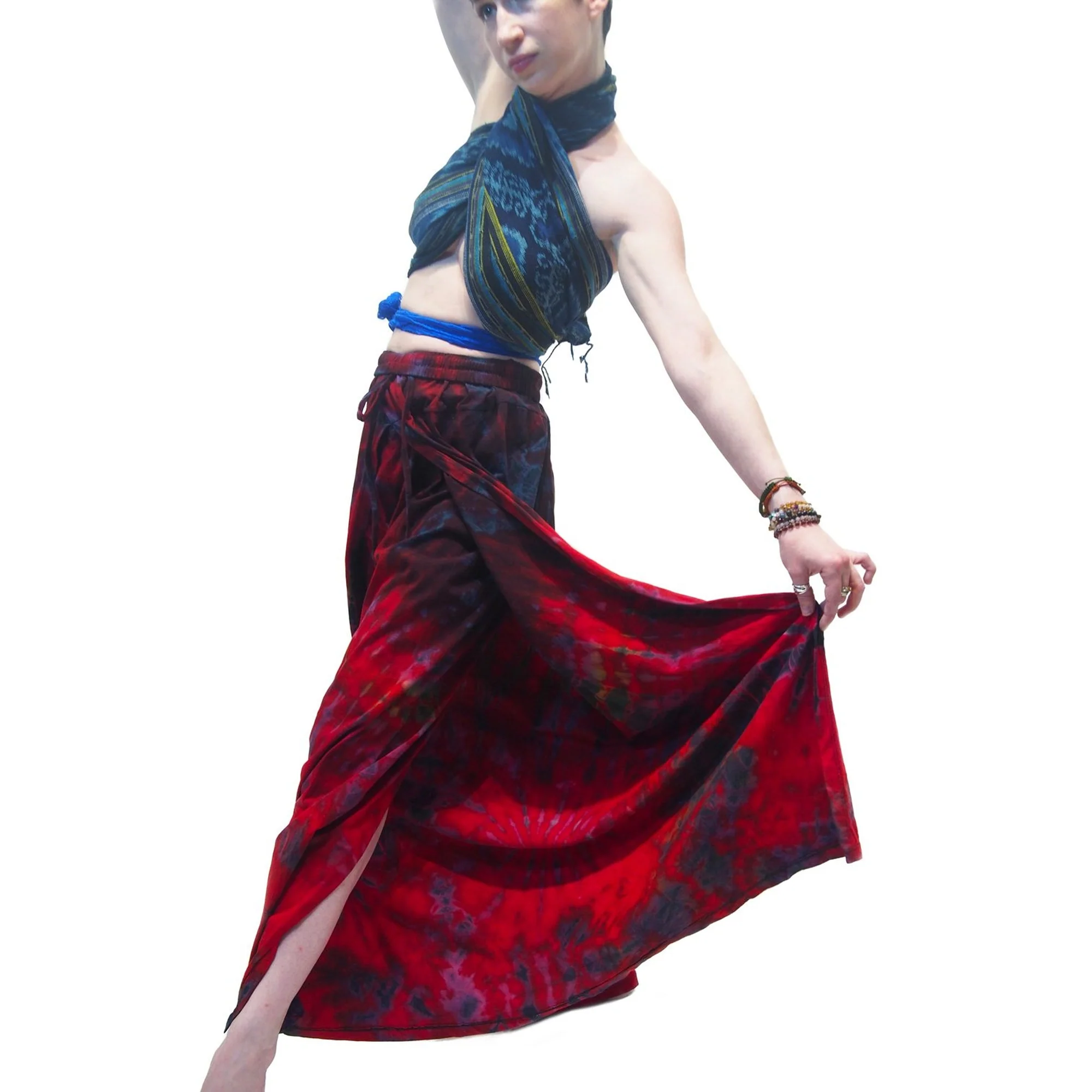 Tie Dye Open-Leg Pant Red With Sumba Indonesia Ikat Scarf 19 EACH PIECE SOLD SEPARATELY - Image 2
