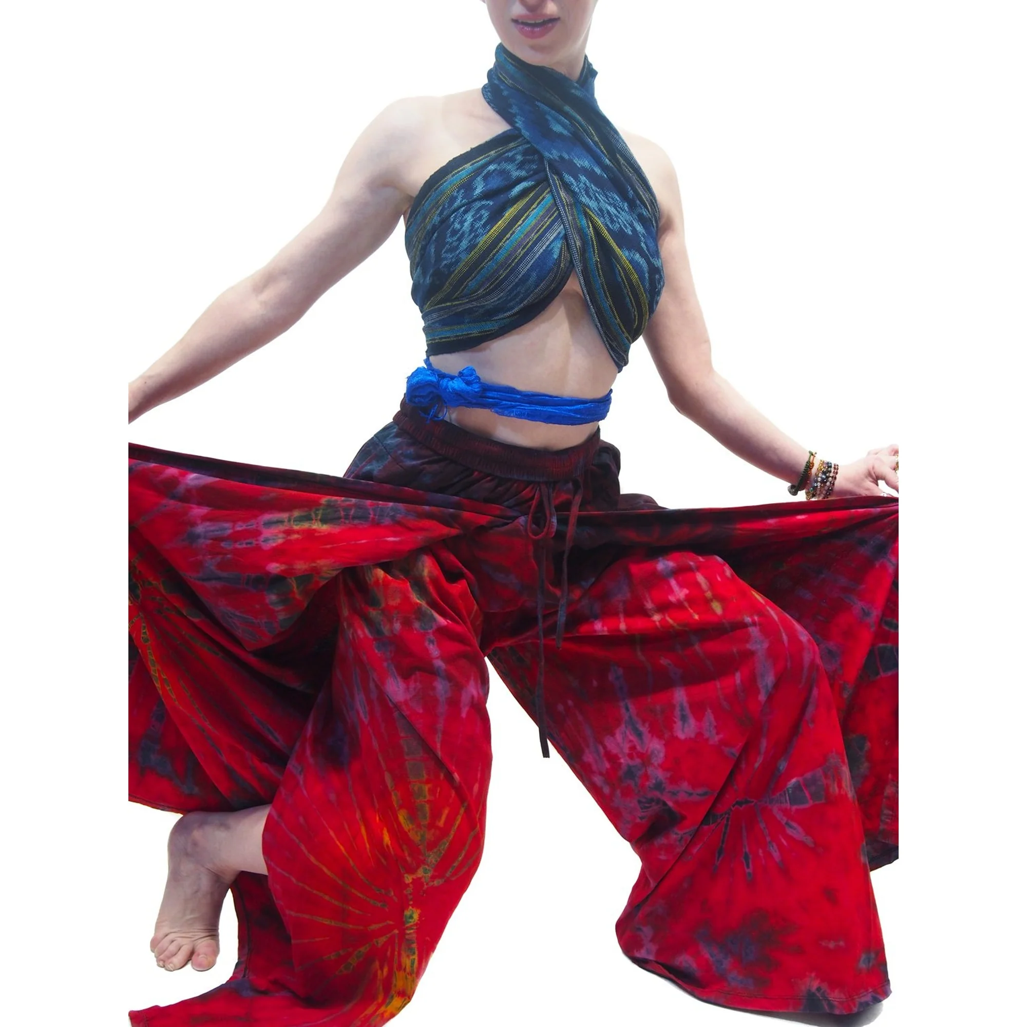 Tie Dye Open-Leg Pant Red With Sumba Indonesia Ikat Scarf 19 EACH PIECE SOLD SEPARATELY - Image 3