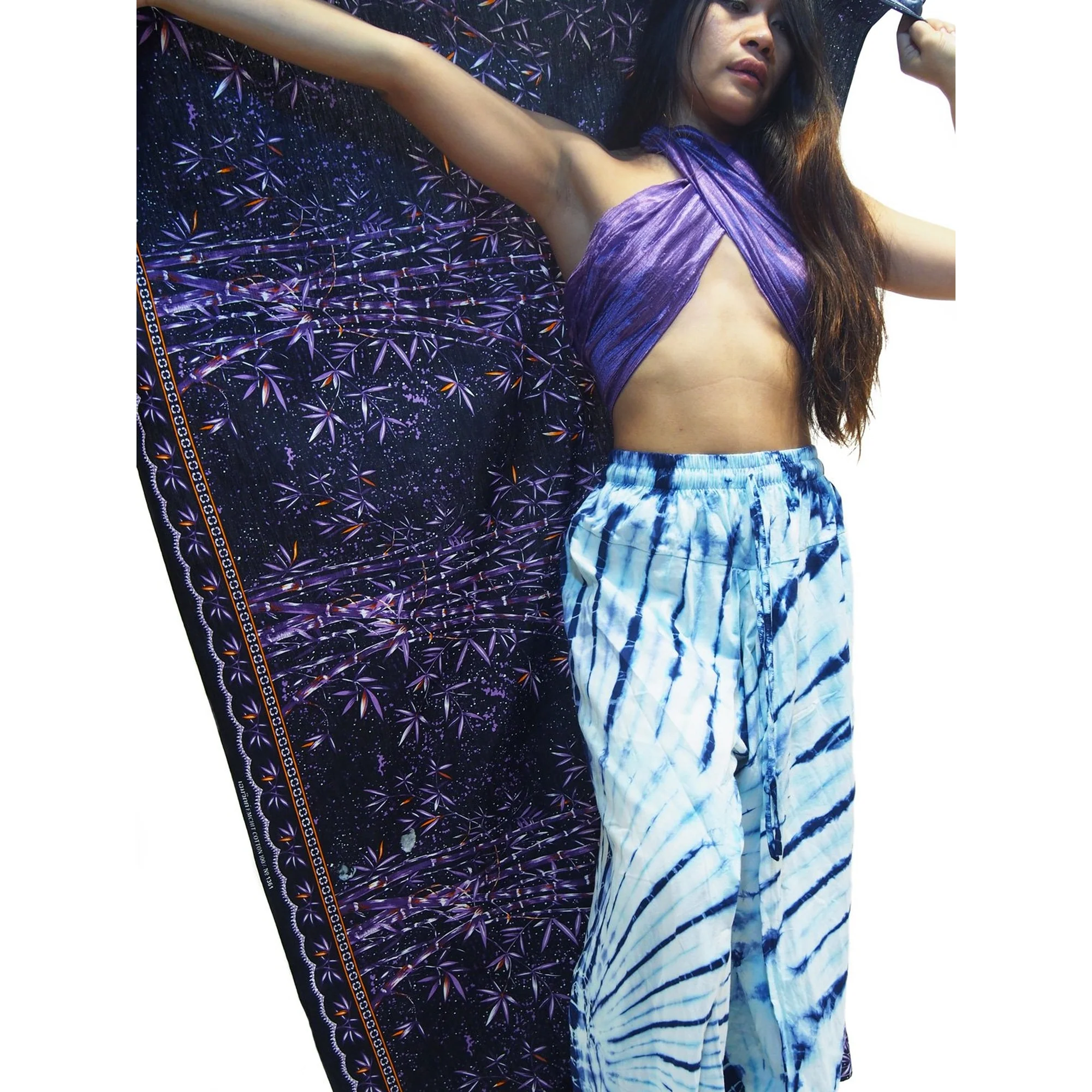 Tie Dye Open-Leg Pant Blue/White With Bali Indonesia Printed Sarong And Thai 100% Silk Scarf 20 EACH PIECE SOLD SEPARATELY - Image 4
