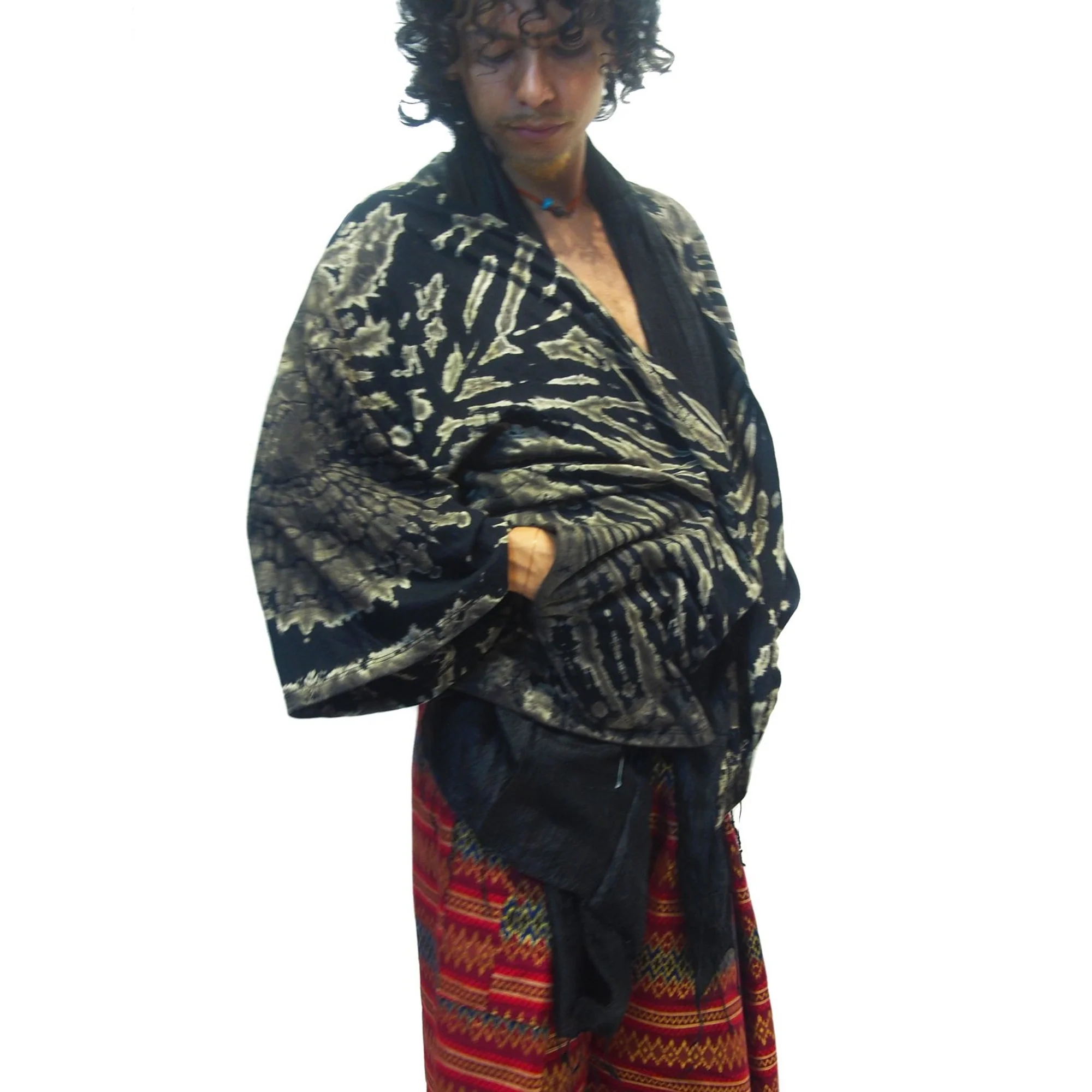 Tie Dye Kimono-Style Jacket Black With Thai Printed Fisherman Pant 3 EACH PIECE SOLD SEPARATELY - Image 2