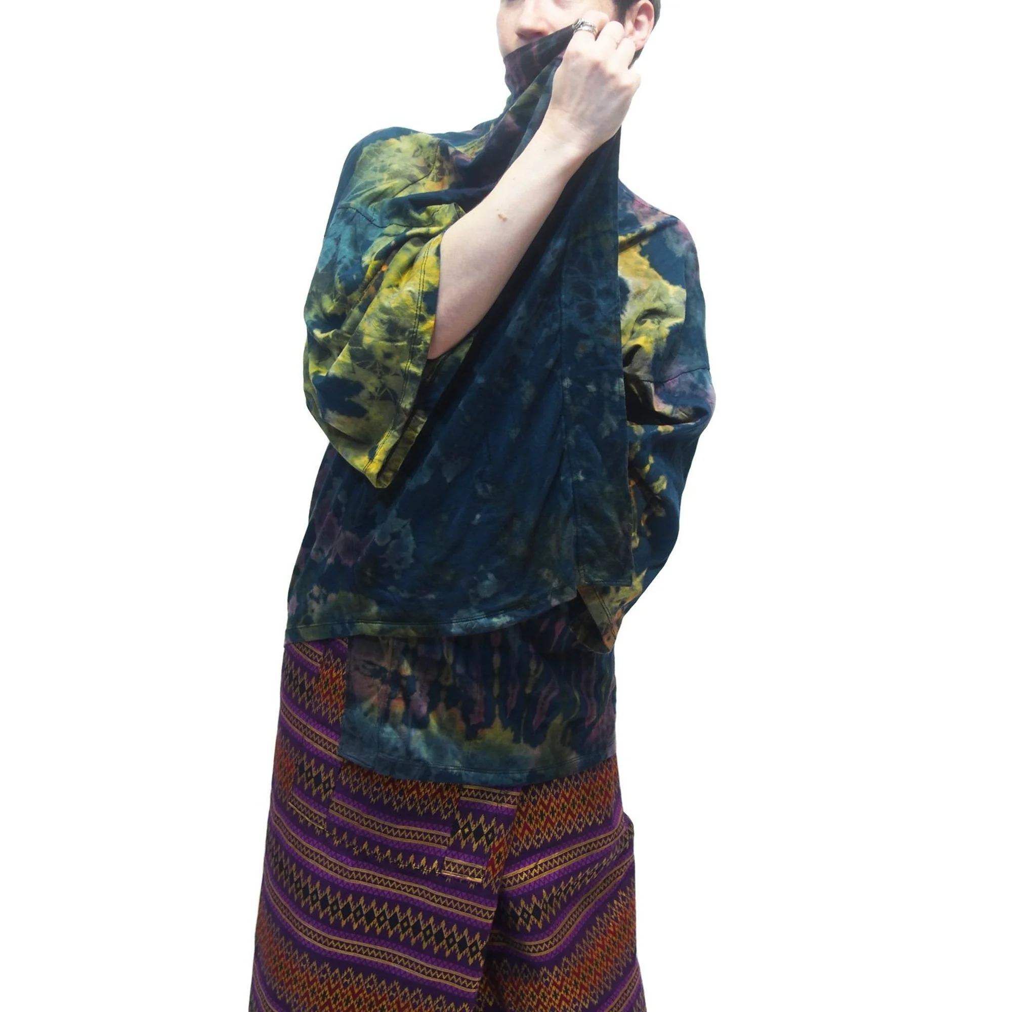 Tie Dye Kimono-Style Jacket Teal With Thai  Printed Fisherman Pant 4 EACH PIECE SOLD SEPARATELY - Image 3