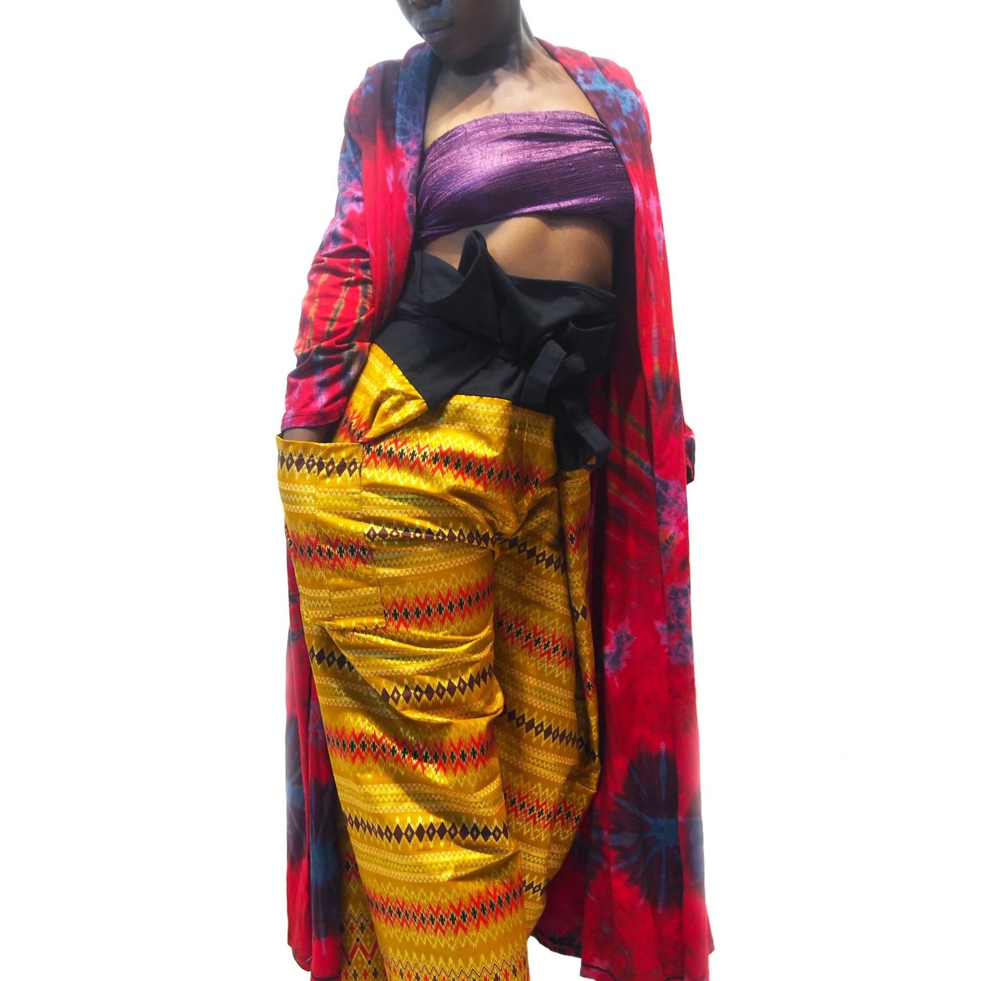 Tie Dye Kimono-Style Long Jacket Red With Thai Printed Fisherman Pant 5 EACH PIECE SOLD SEPARATELY - Image 2