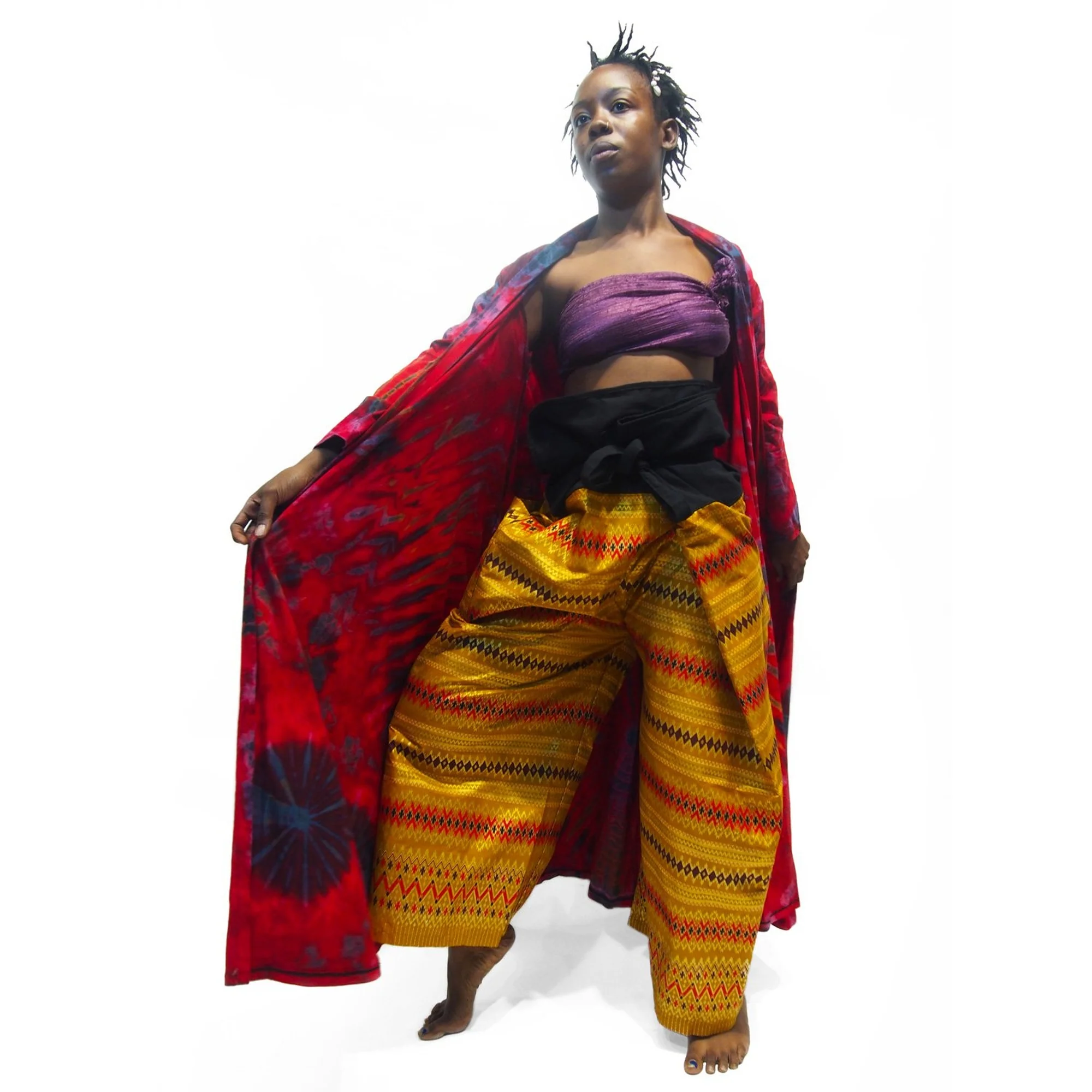 Tie Dye Kimono-Style Long Jacket Red With Thai Printed Fisherman Pant 5 EACH PIECE SOLD SEPARATELY - Image 3