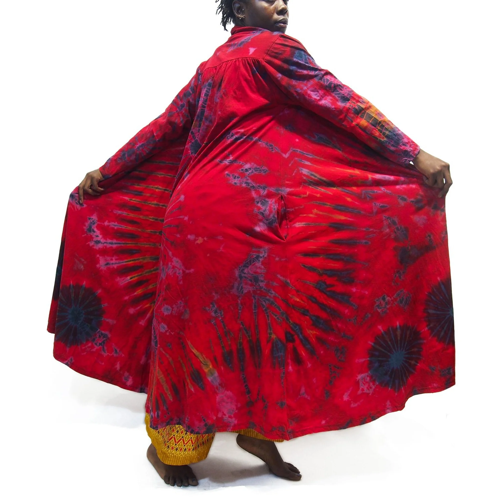 Tie Dye Kimono-Style Long Jacket Red With Thai Printed Fisherman Pant 5 EACH PIECE SOLD SEPARATELY - Image 4