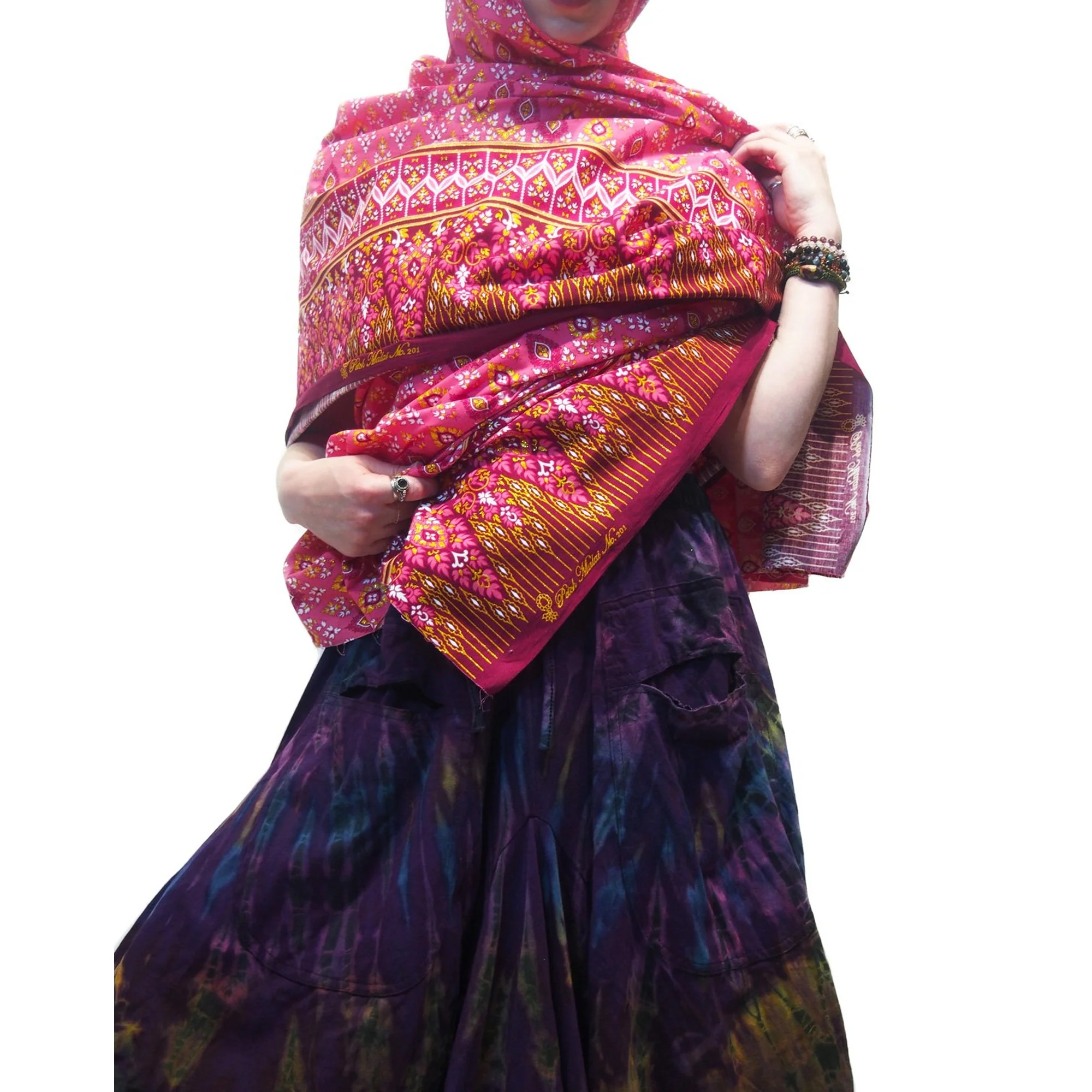 Printed Sarong Wrap Pink With Thai Tie Dye Parachute Skirt Navy 6 EACH PIECE SOLD SEPARATELY - Image 3
