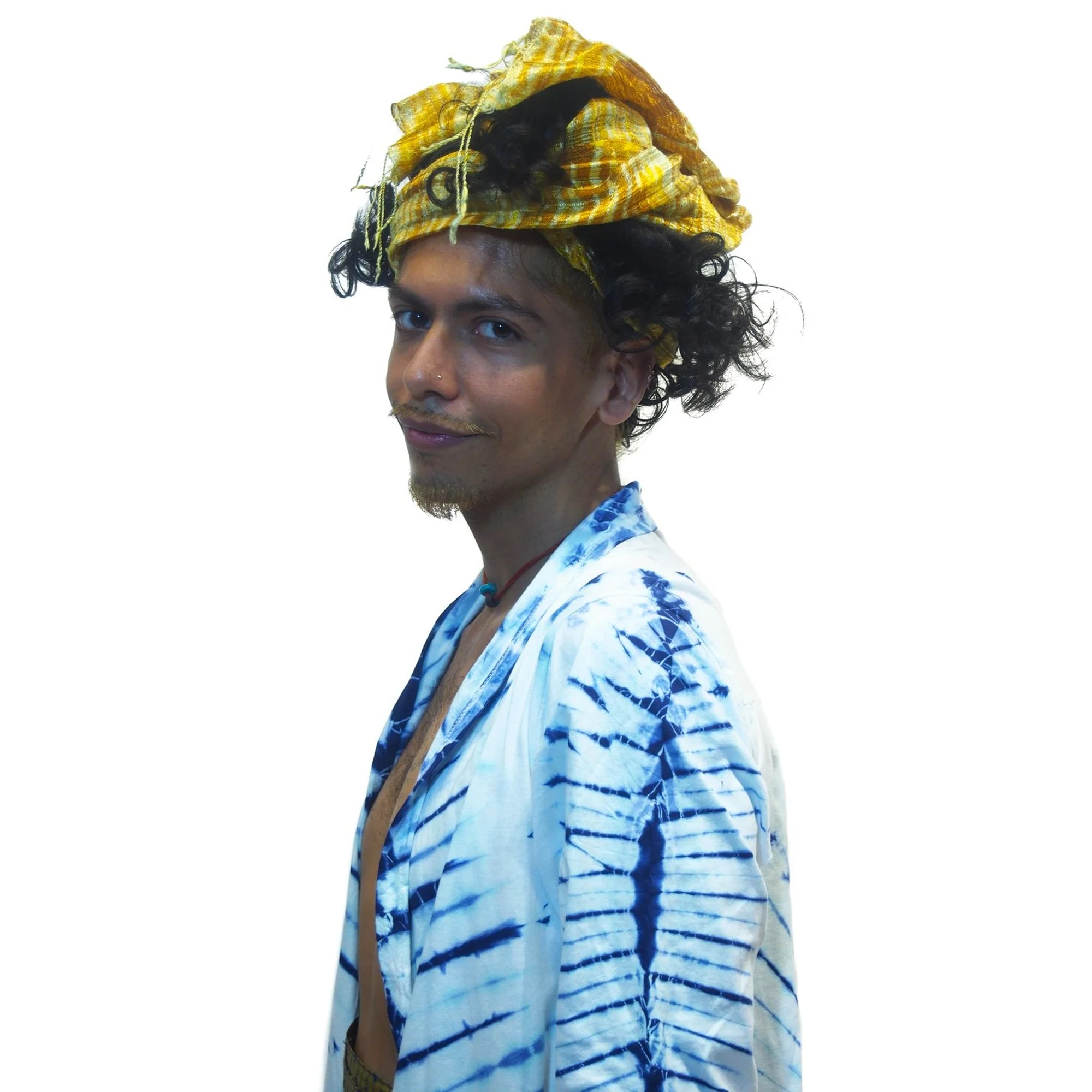 Tie Dye Kimono-Style Long Jacket Navy/White With Thai Printed Wrap Skirt Gold  7 EACH PIECE SOLD SEPARATELY - Image 2