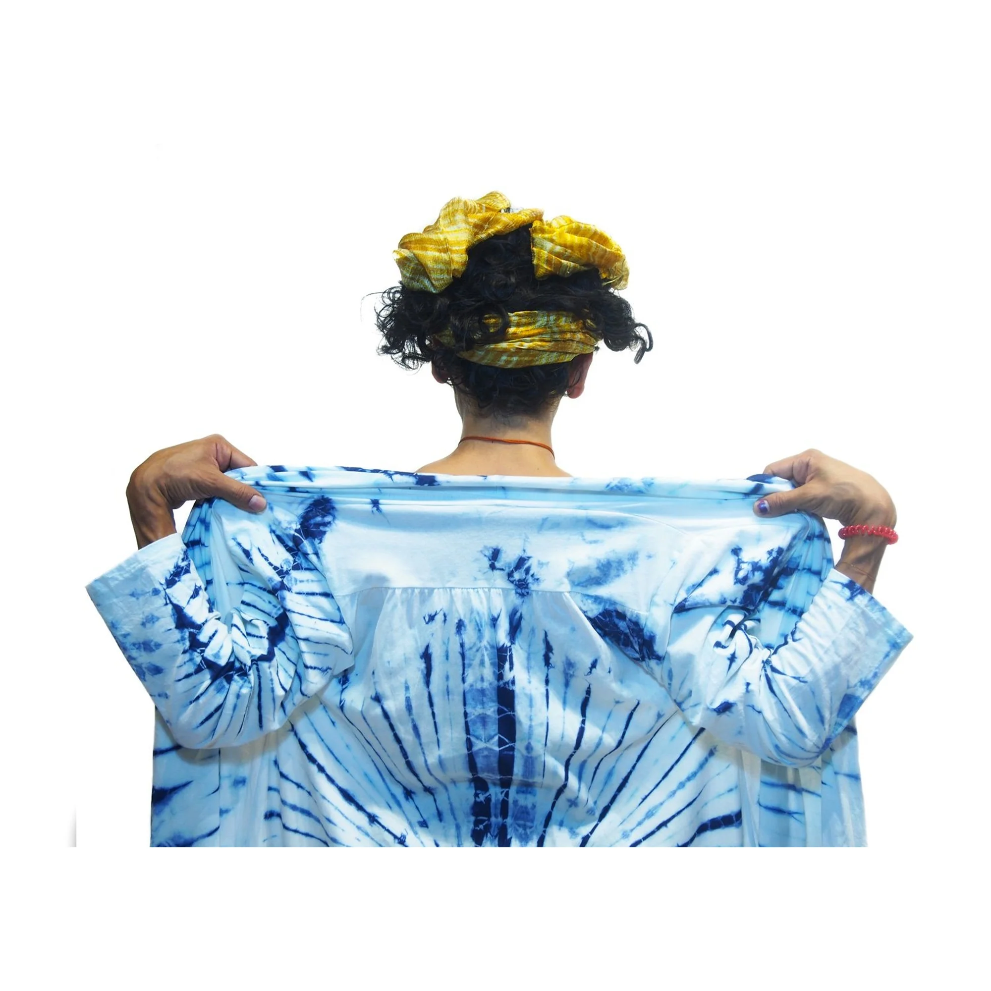 Tie Dye Kimono-Style Long Jacket Navy/White With Thai Printed Wrap Skirt Gold  7 EACH PIECE SOLD SEPARATELY - Image 3