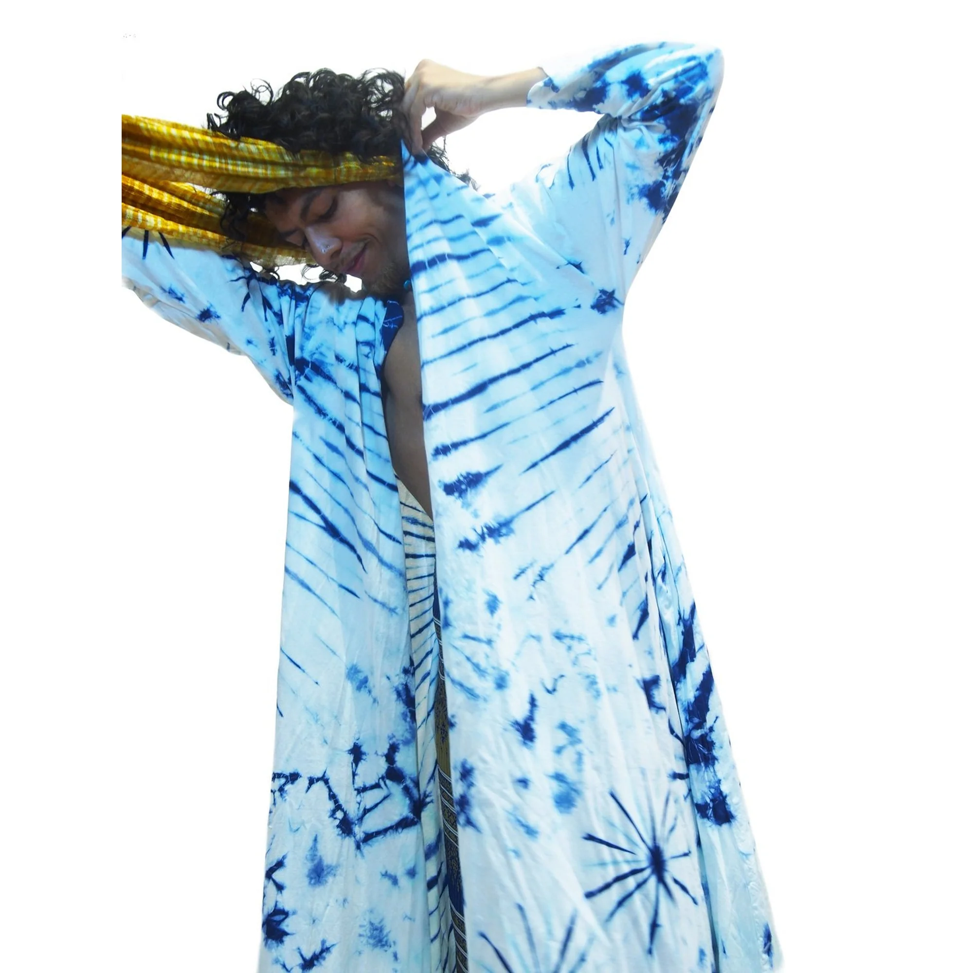 Tie Dye Kimono-Style Long Jacket Navy/White With Thai Printed Wrap Skirt Gold  7 EACH PIECE SOLD SEPARATELY - Image 5