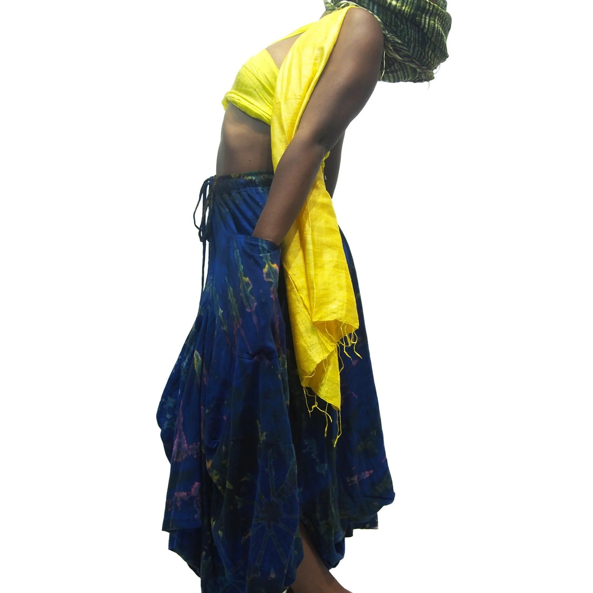 Tie Dye Parachute Skirt Royal Blue With Thai Mixed Colors 100% Silk Shawls 8 EACH PIECE SOLD SEPARATELY - Image 2